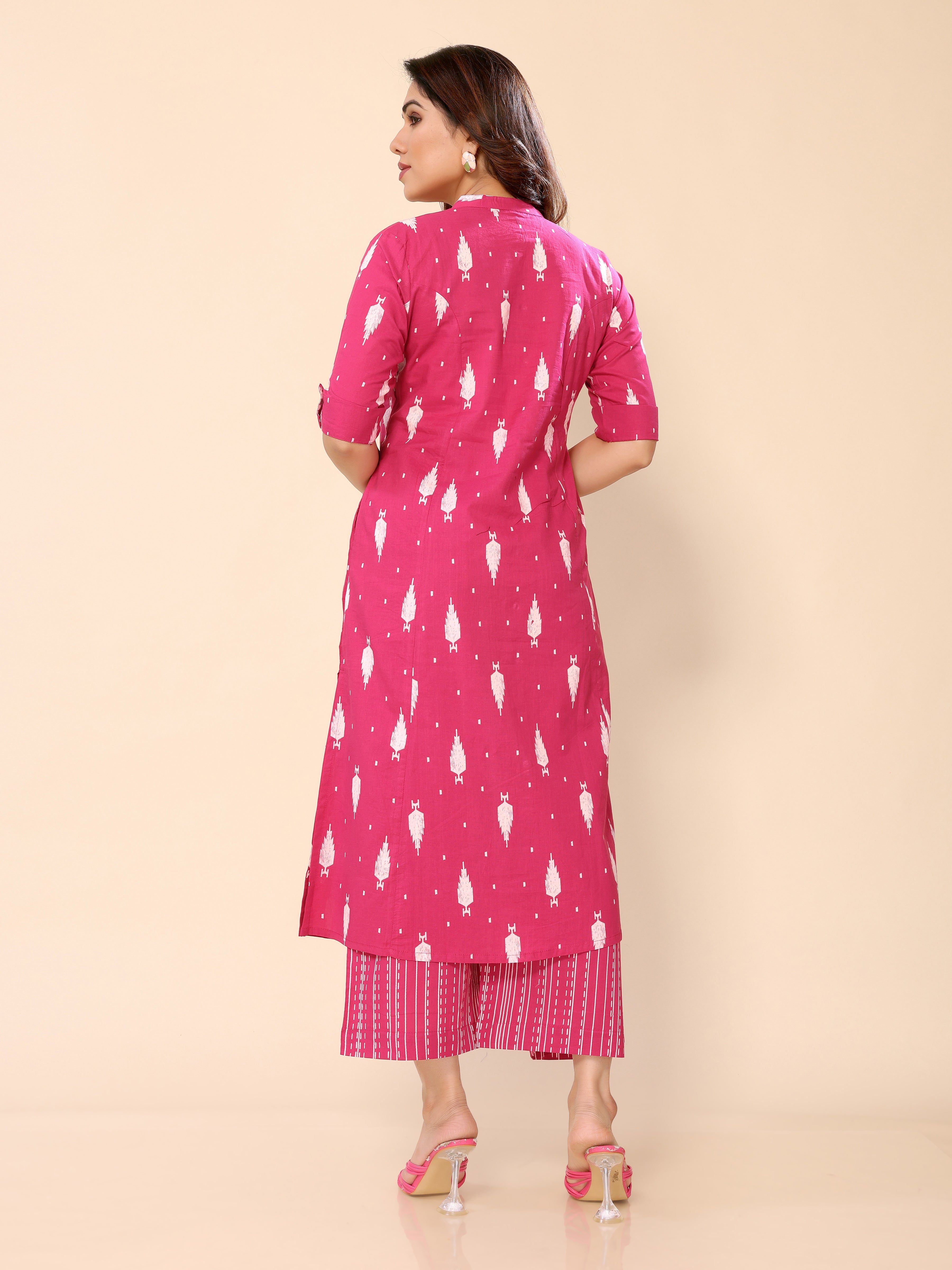 Pink Printed Cotton Kurta with Palazzo