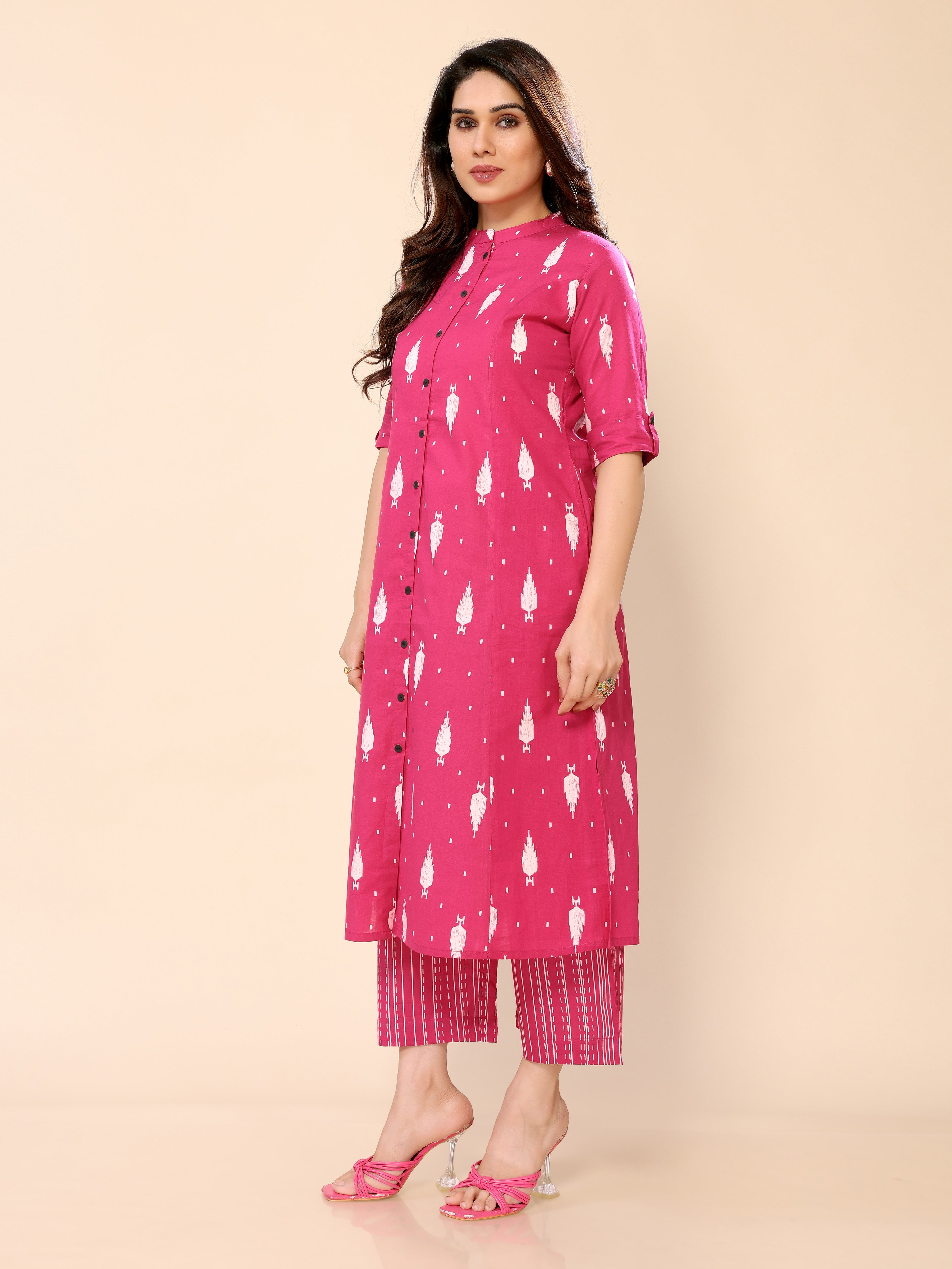 Pink Printed Cotton Kurta with Palazzo