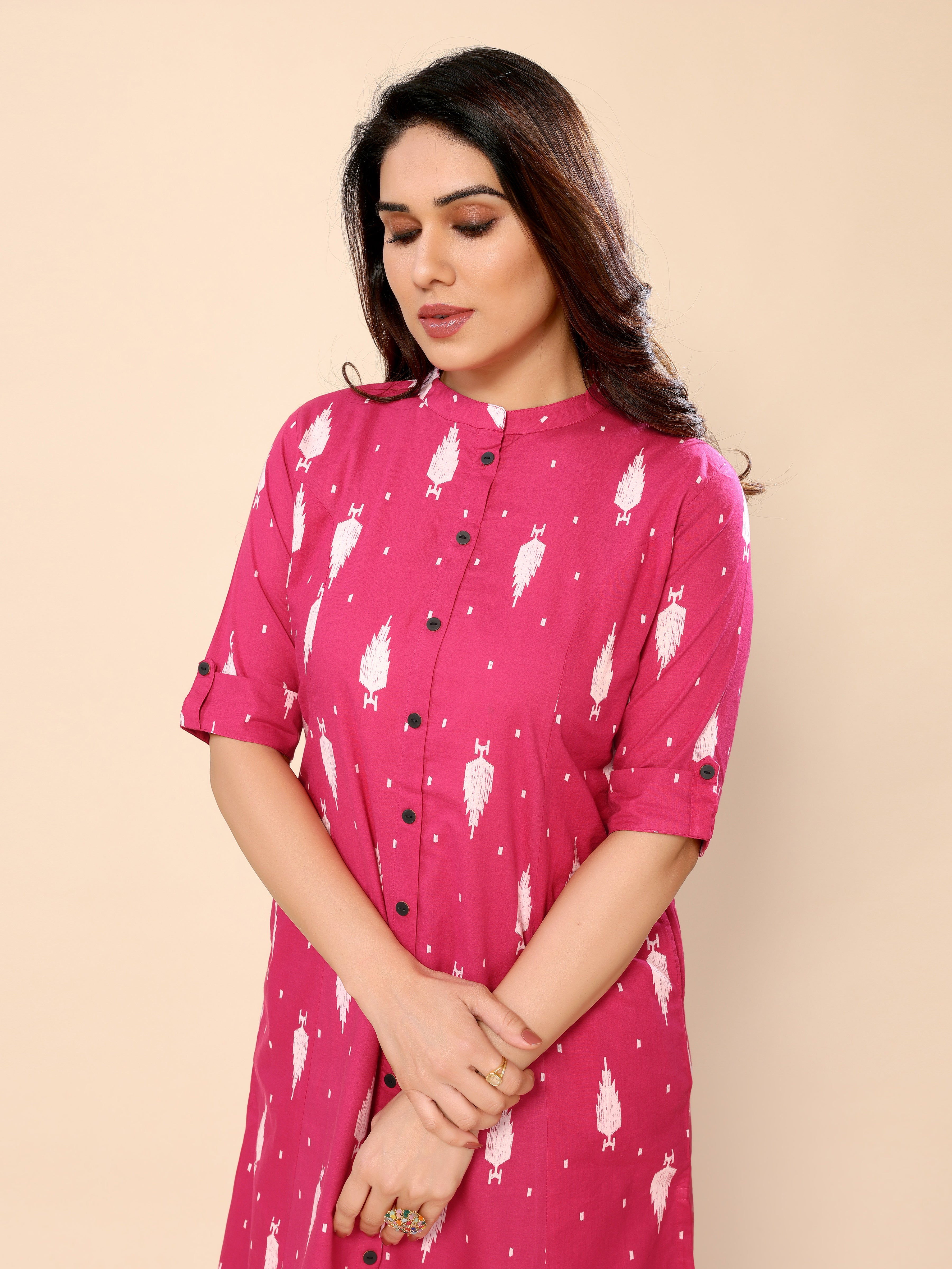 Pink Printed Cotton Kurta with Palazzo