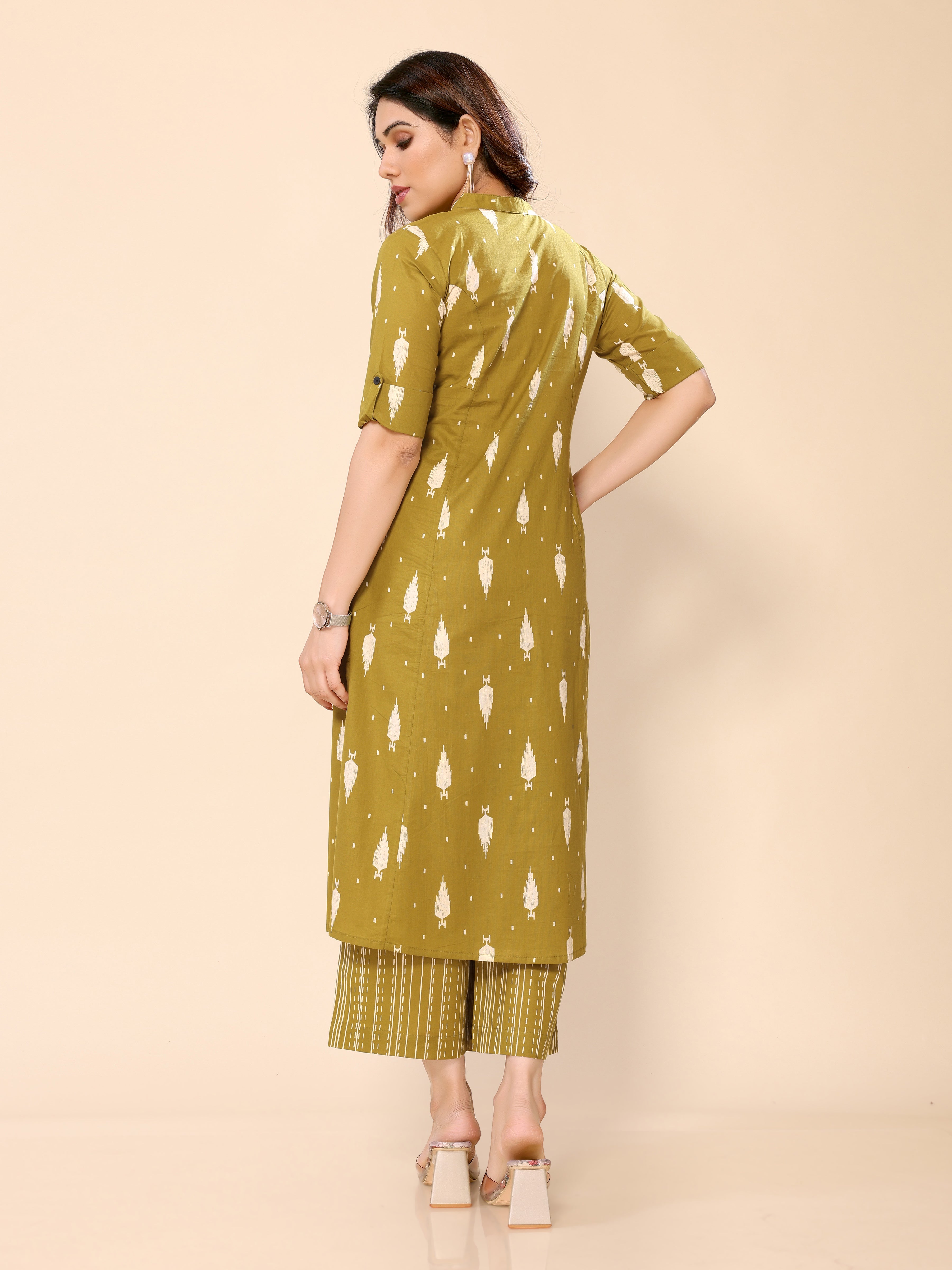 Mustard Printed Cotton Kurta with Palazzo
