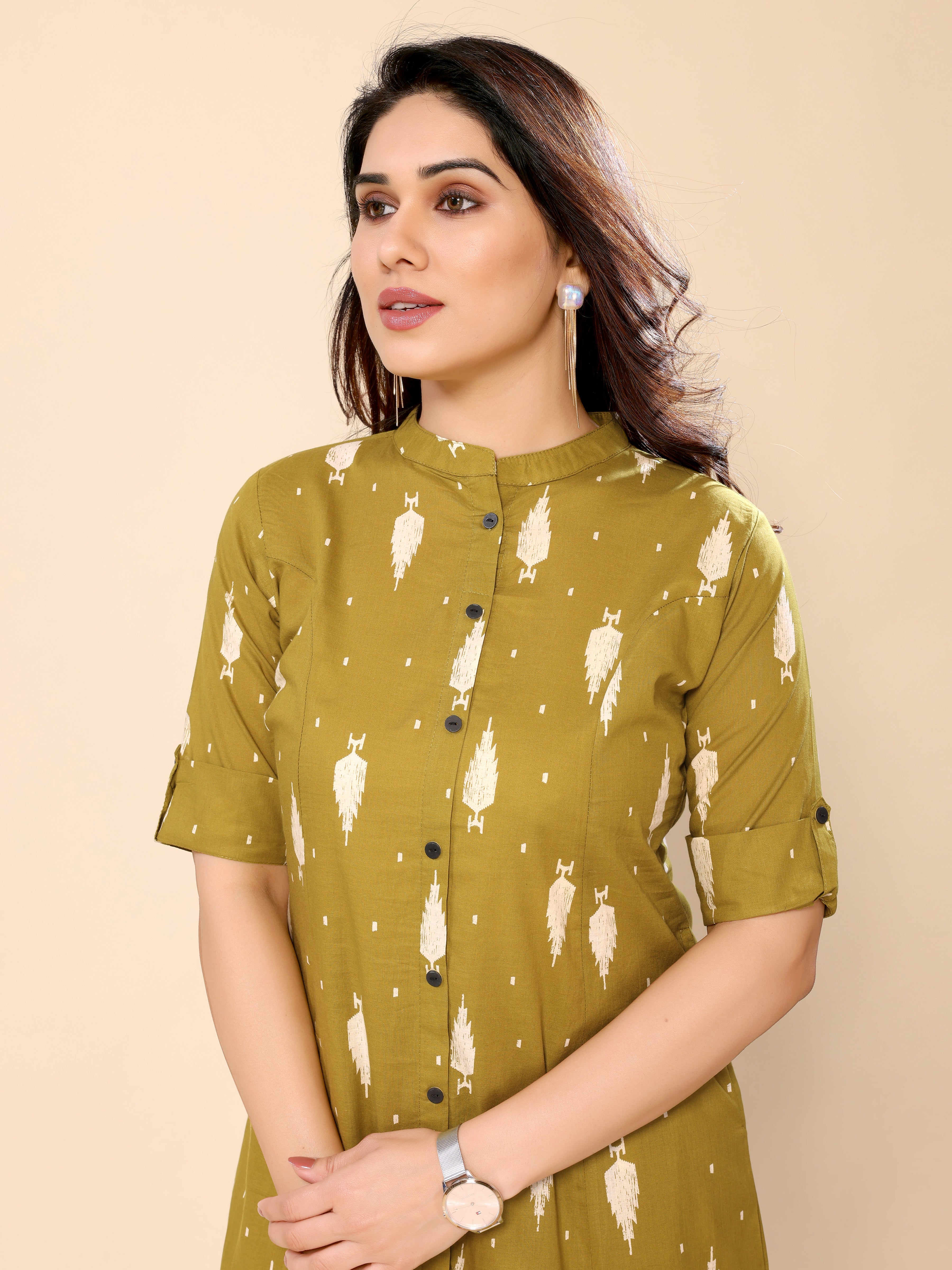 Mustard Printed Cotton Kurta with Palazzo