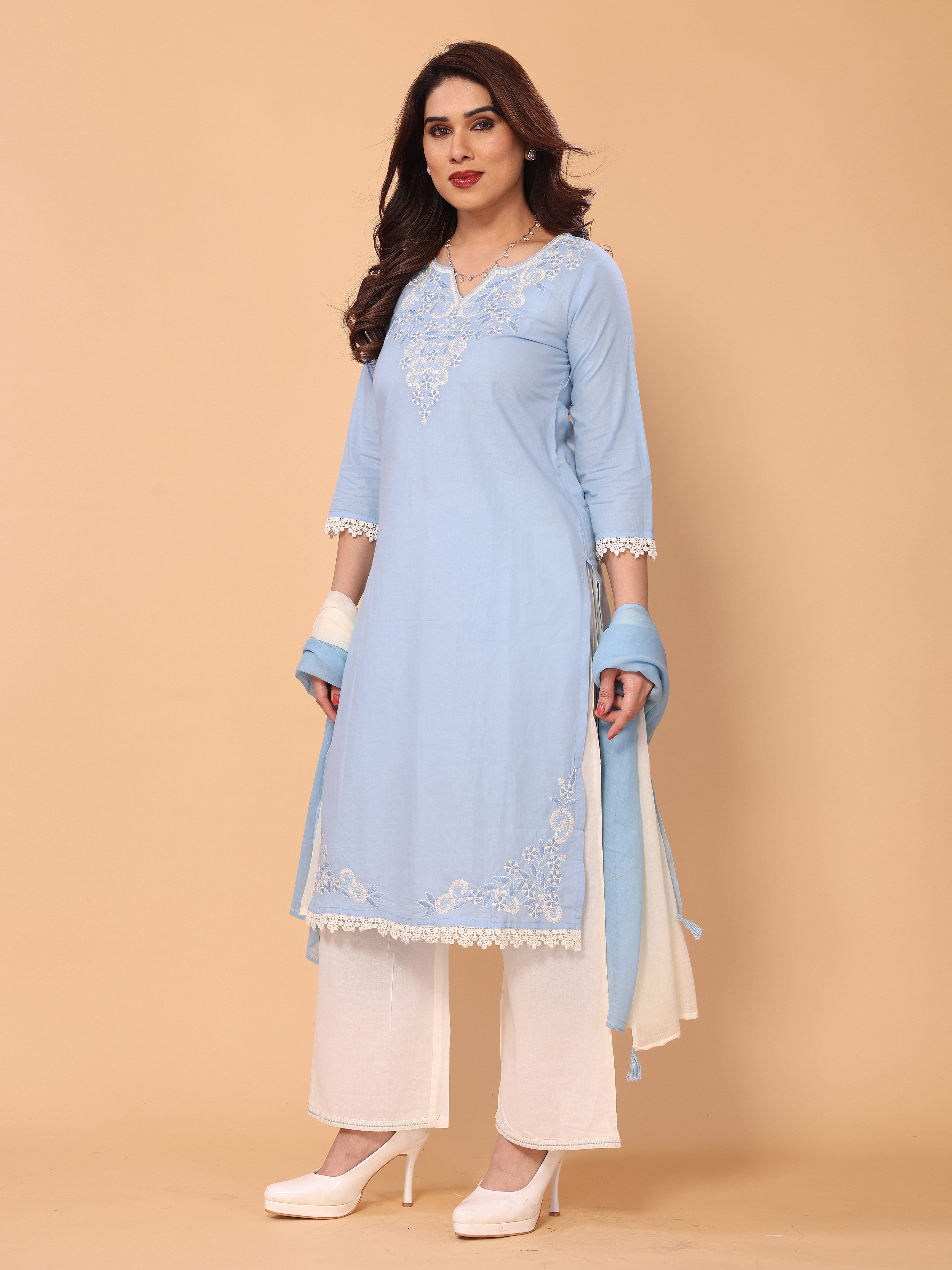 Graceful Light Blue Kurta Palazzo Set with Embroidery