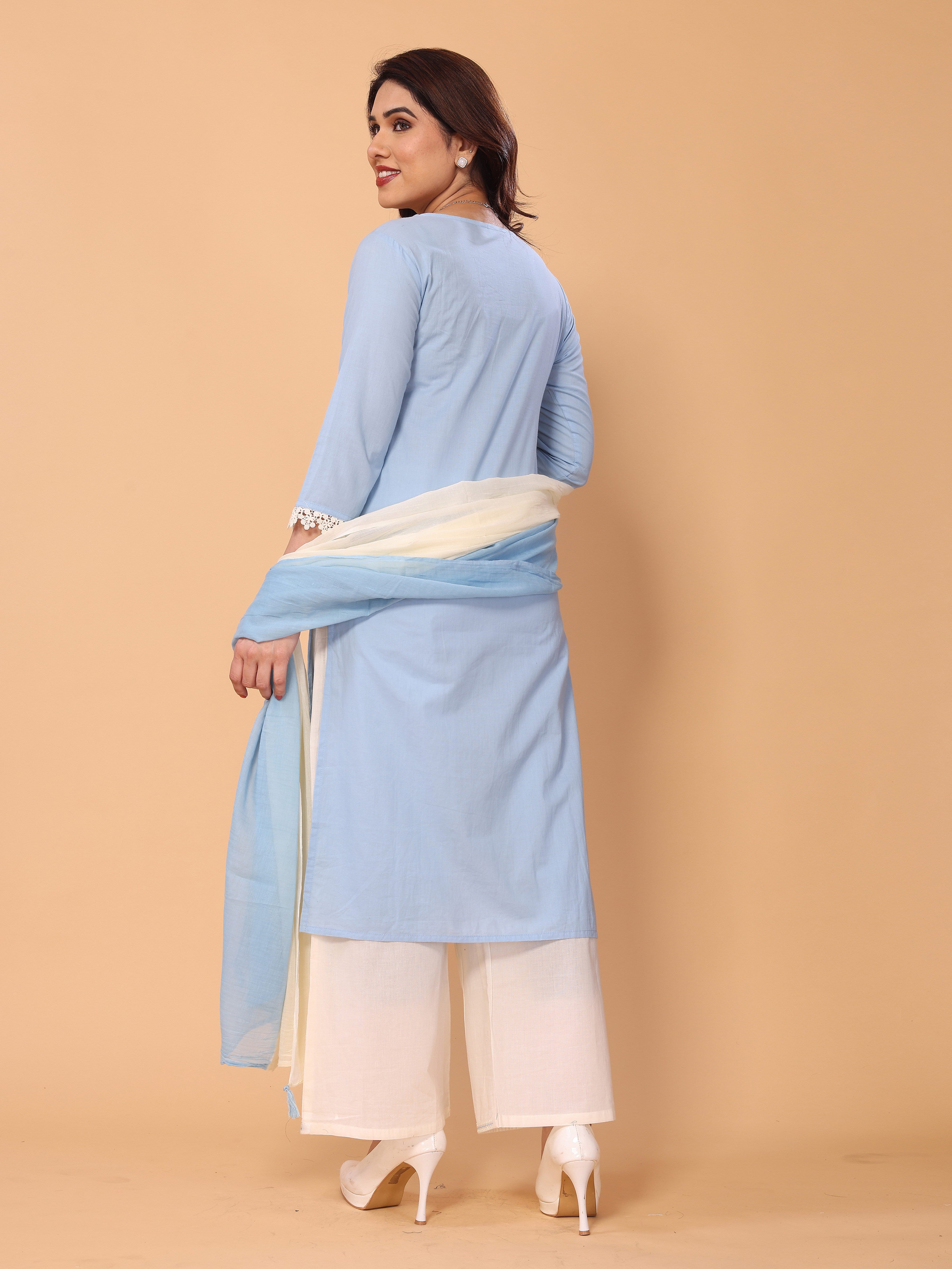 Graceful Light Blue Kurta Palazzo Set with Embroidery