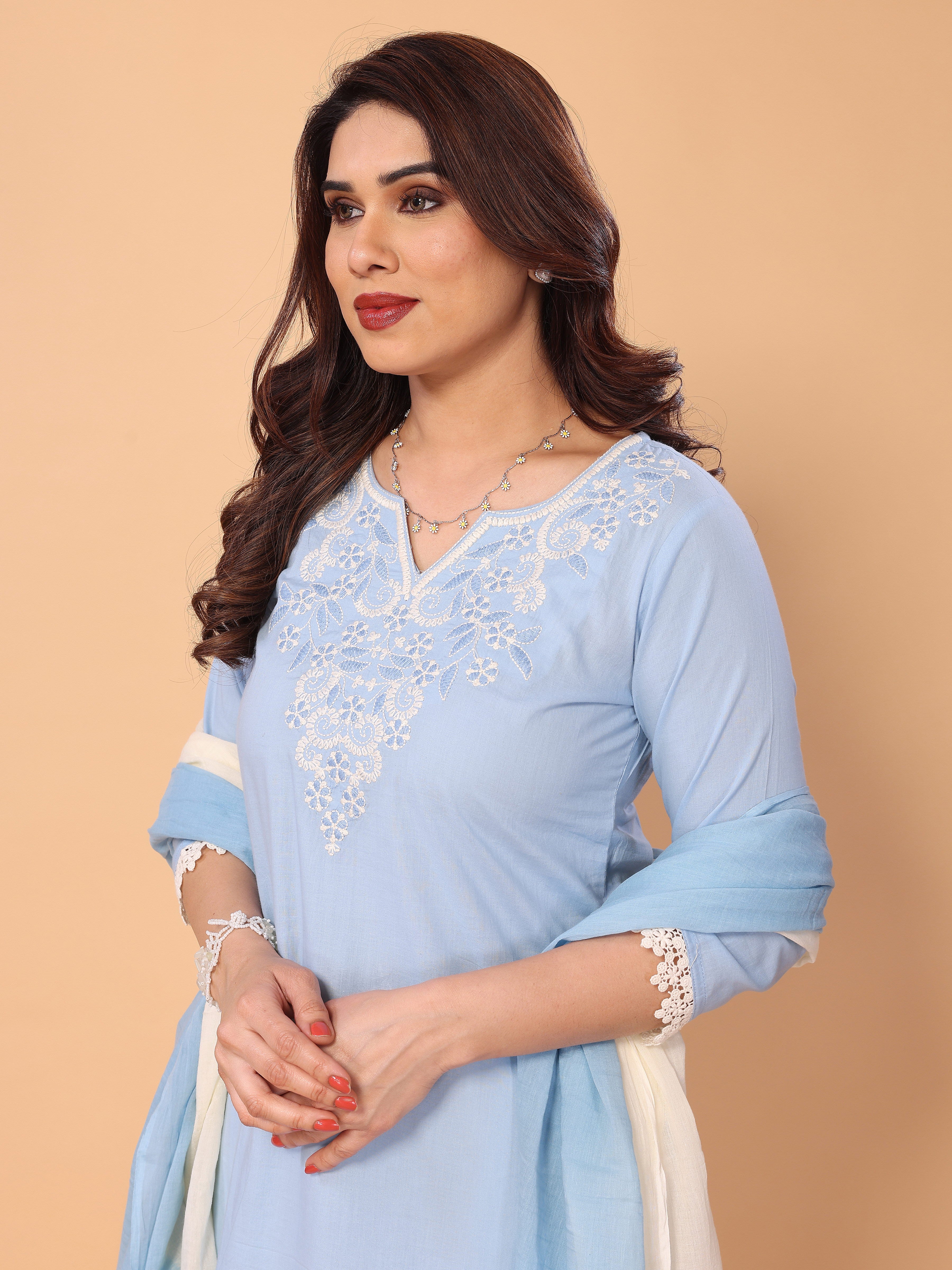 Graceful Light Blue Kurta Palazzo Set with Embroidery