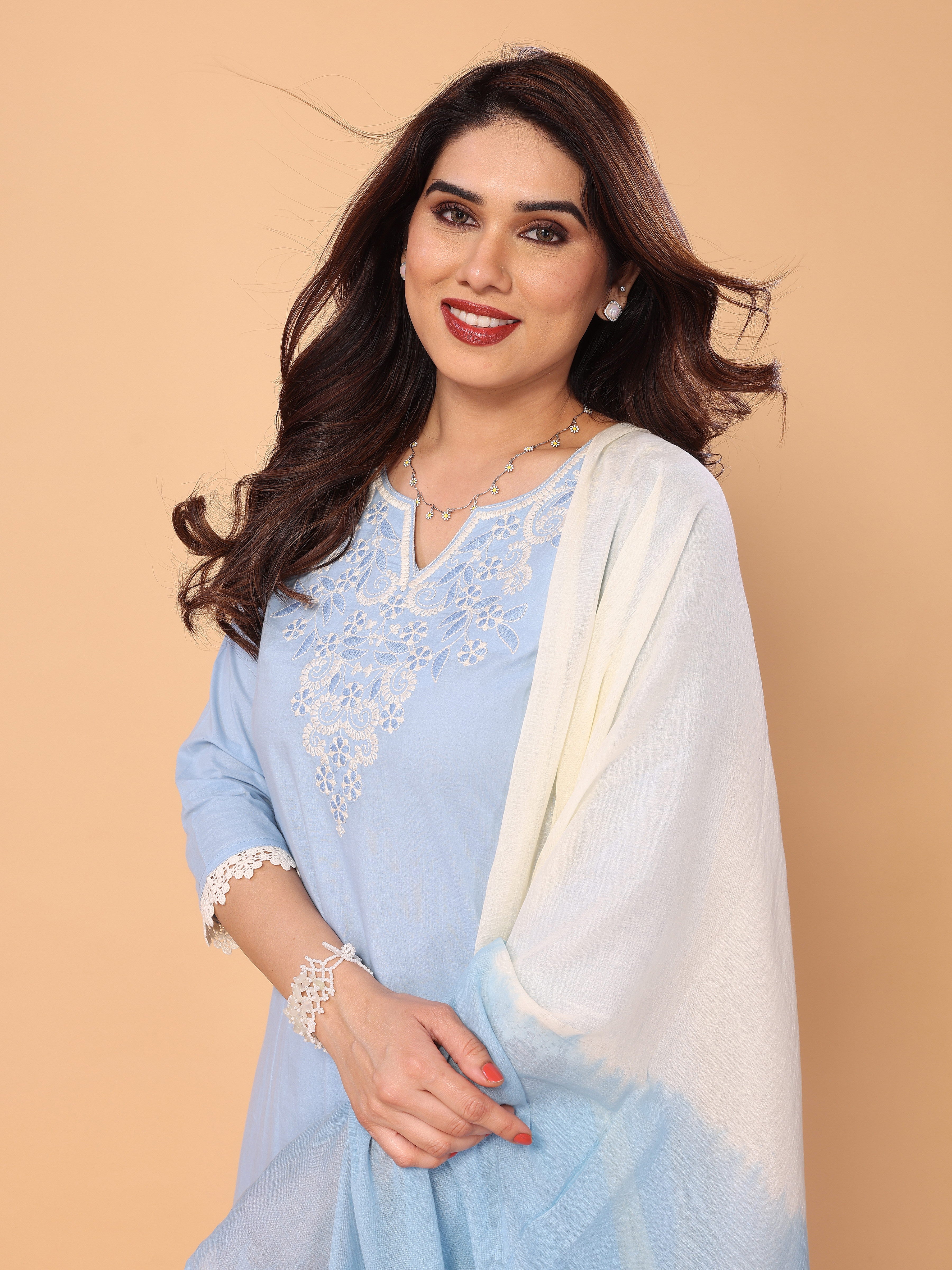 Graceful Light Blue Kurta Palazzo Set with Embroidery