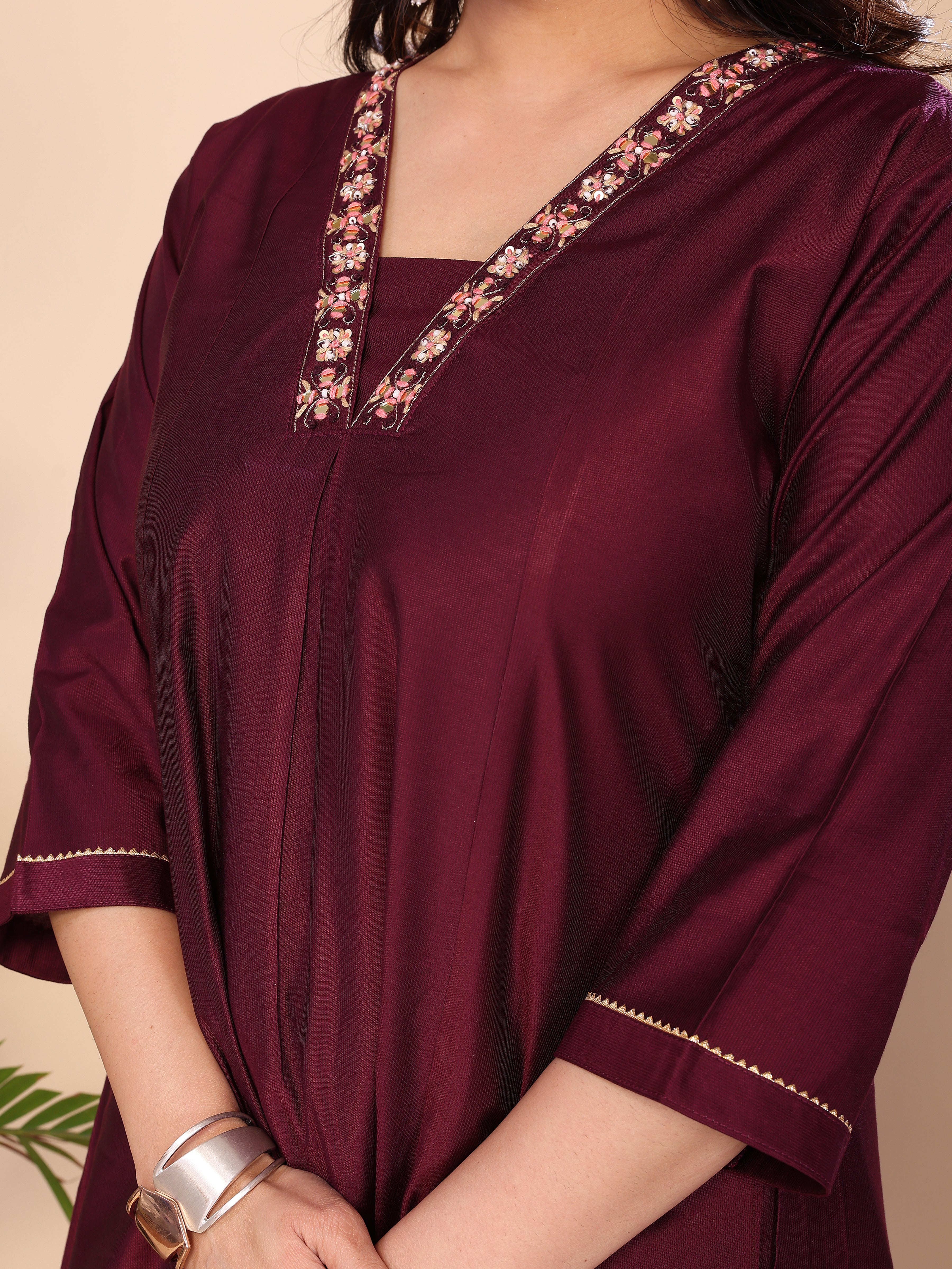 Floral Embroidered Notch Neck Zari Anarkali Kurta With Dhoti Pants & Dupatta