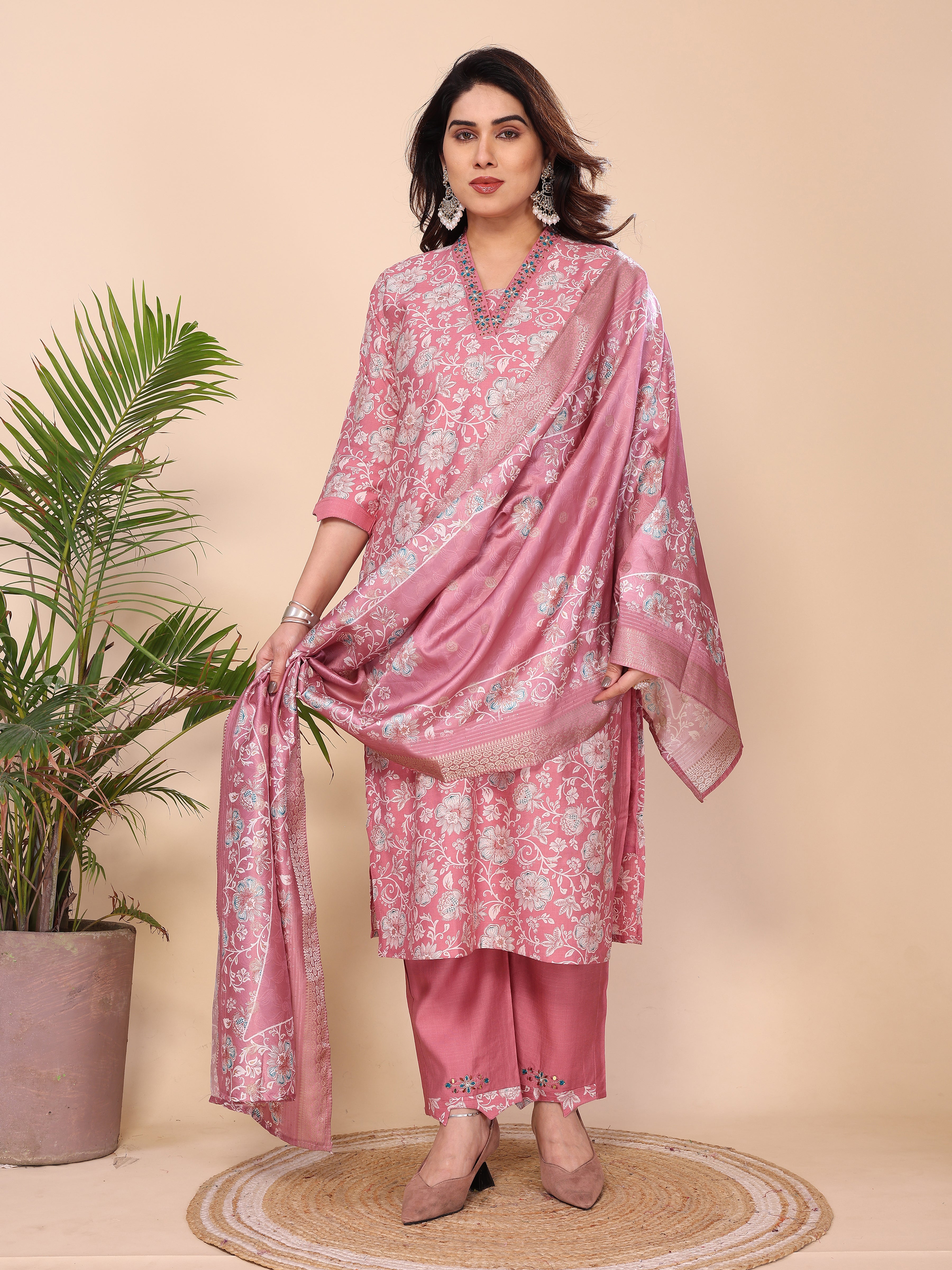Mul Chanderi Kurta Set With Dupatta