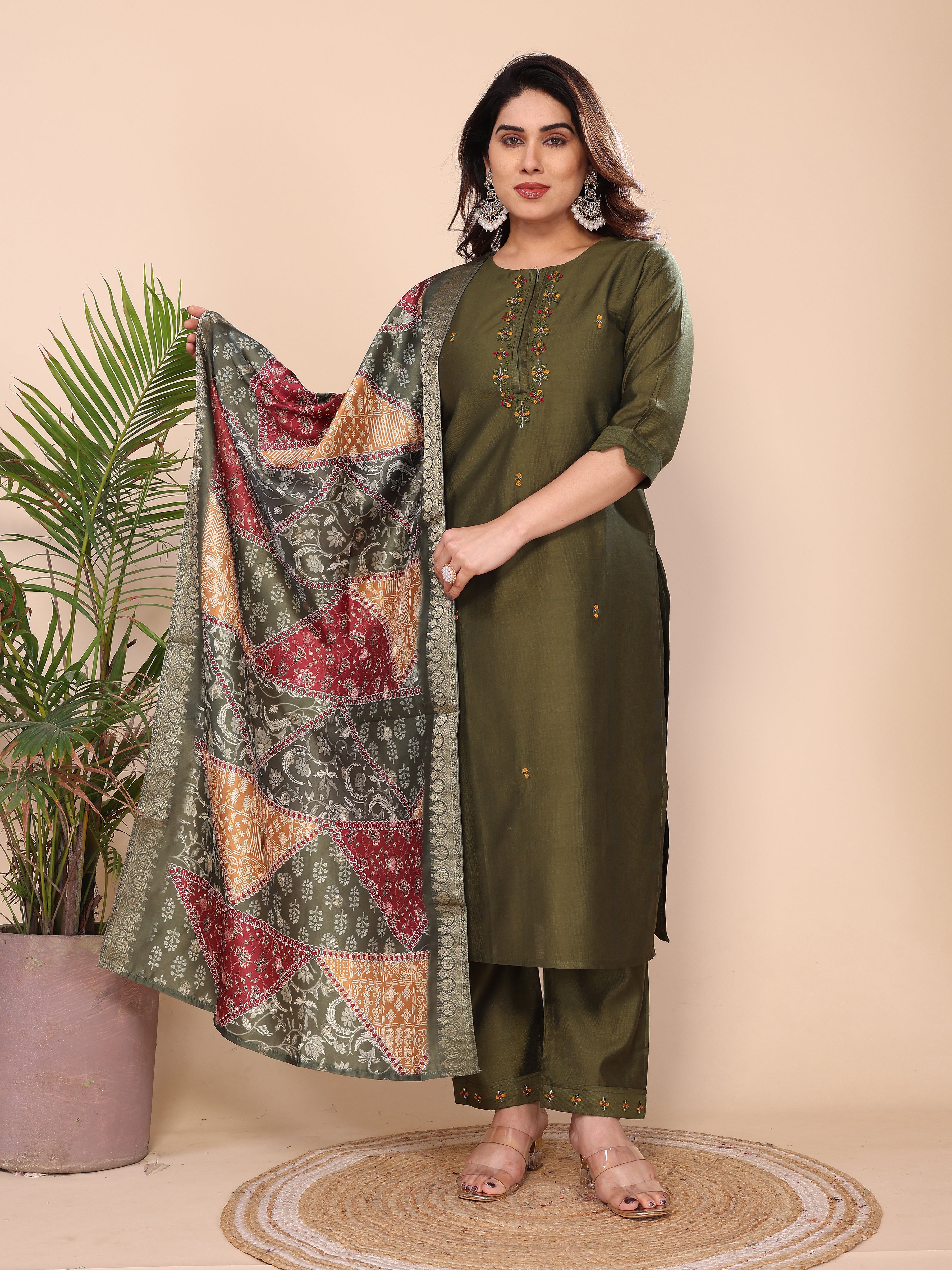 CHANDERI COTTON SUIT SET WITH ORGANZA DUPATTA