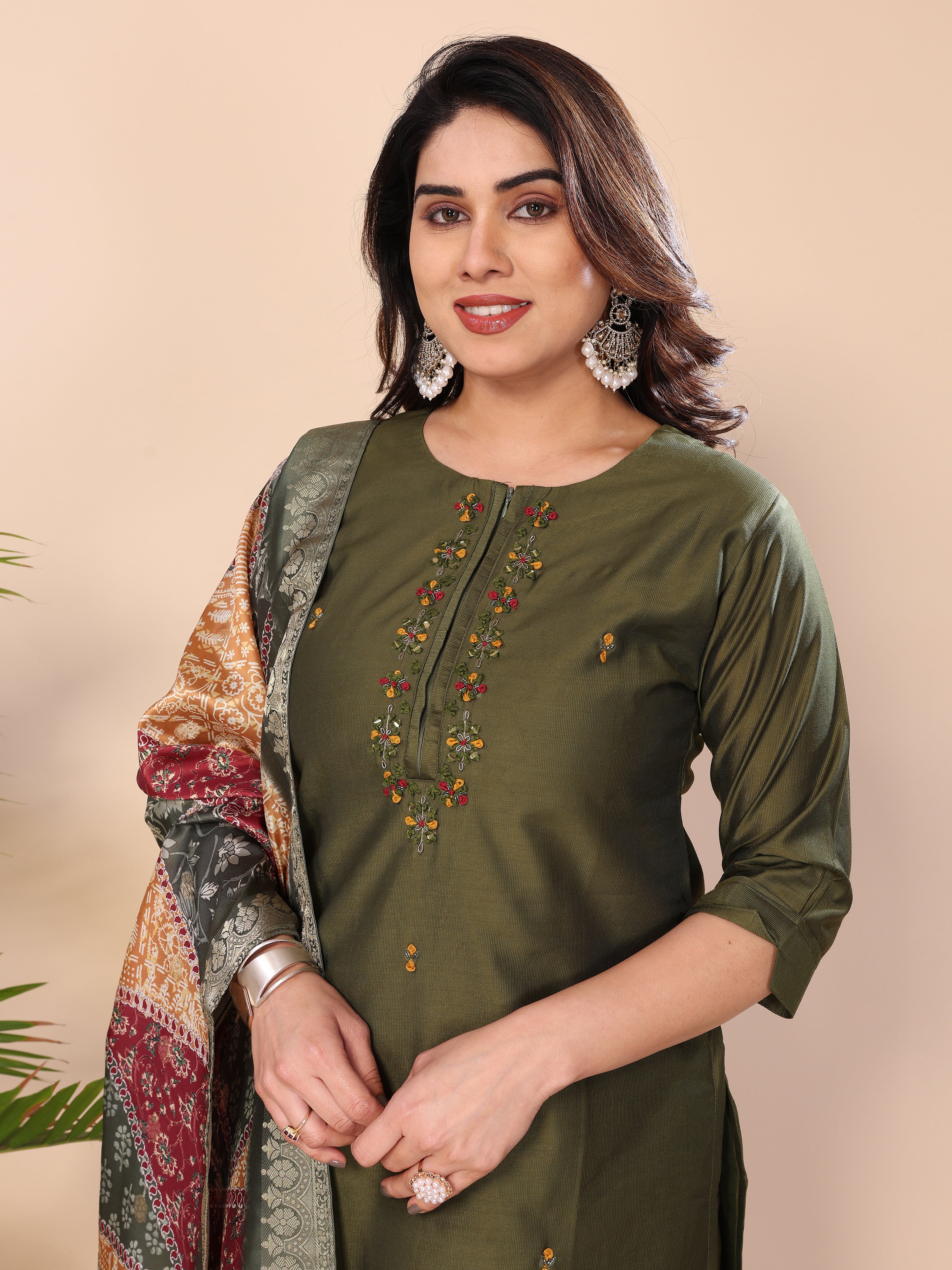 CHANDERI COTTON SUIT SET WITH ORGANZA DUPATTA