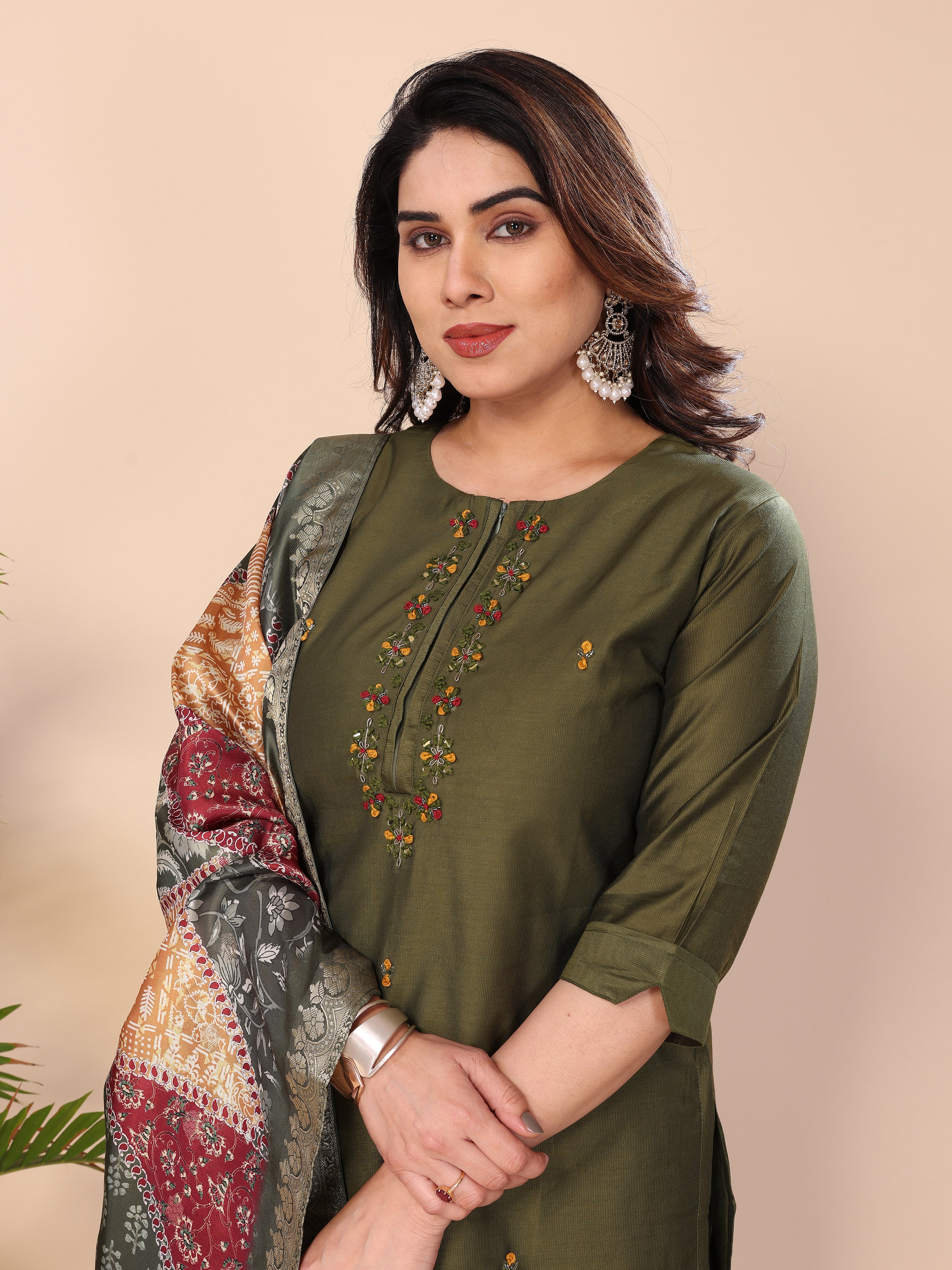 CHANDERI COTTON SUIT SET WITH ORGANZA DUPATTA