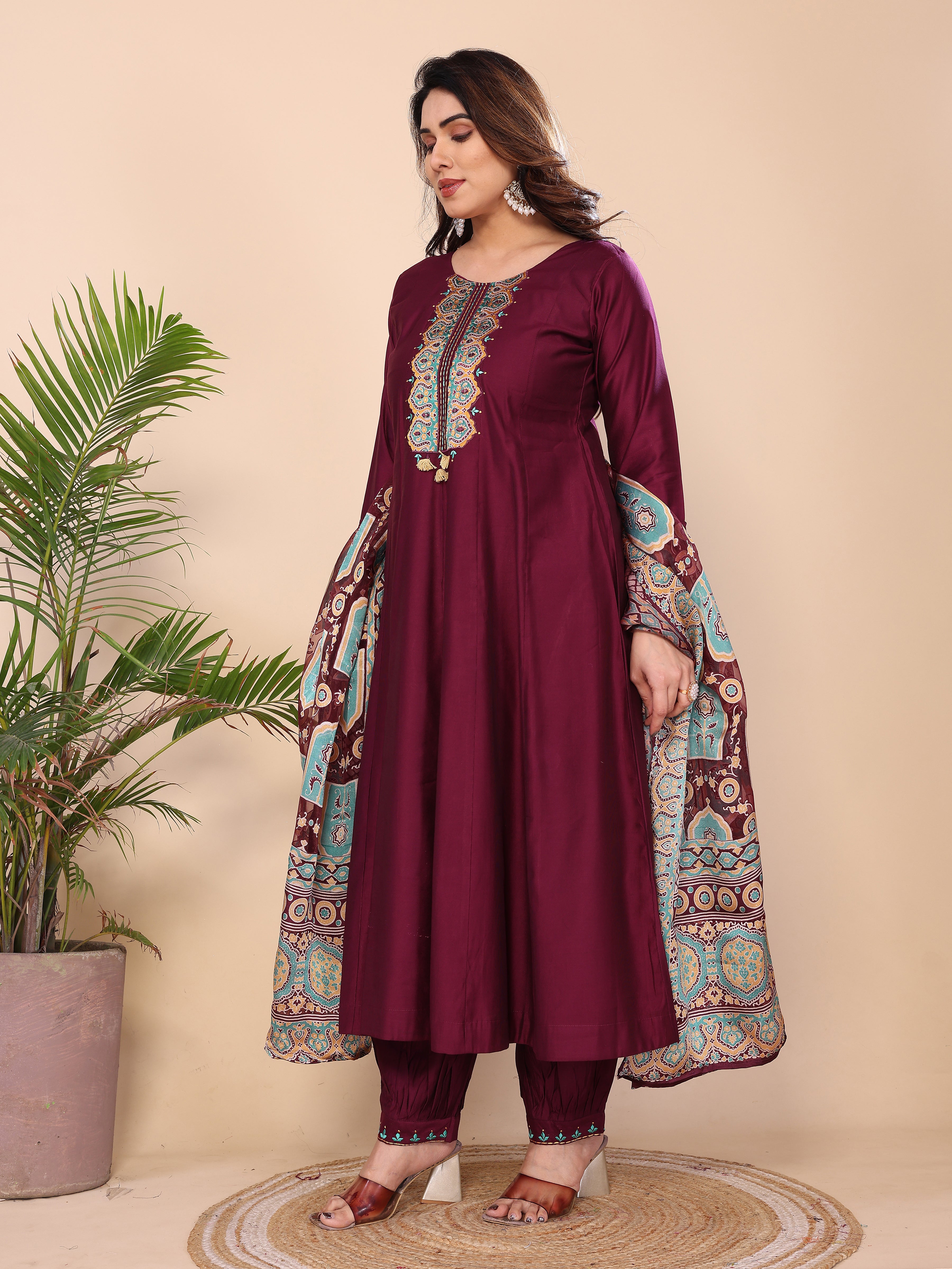 MUL CHANDERI SUIT SET WITH DUPATTA