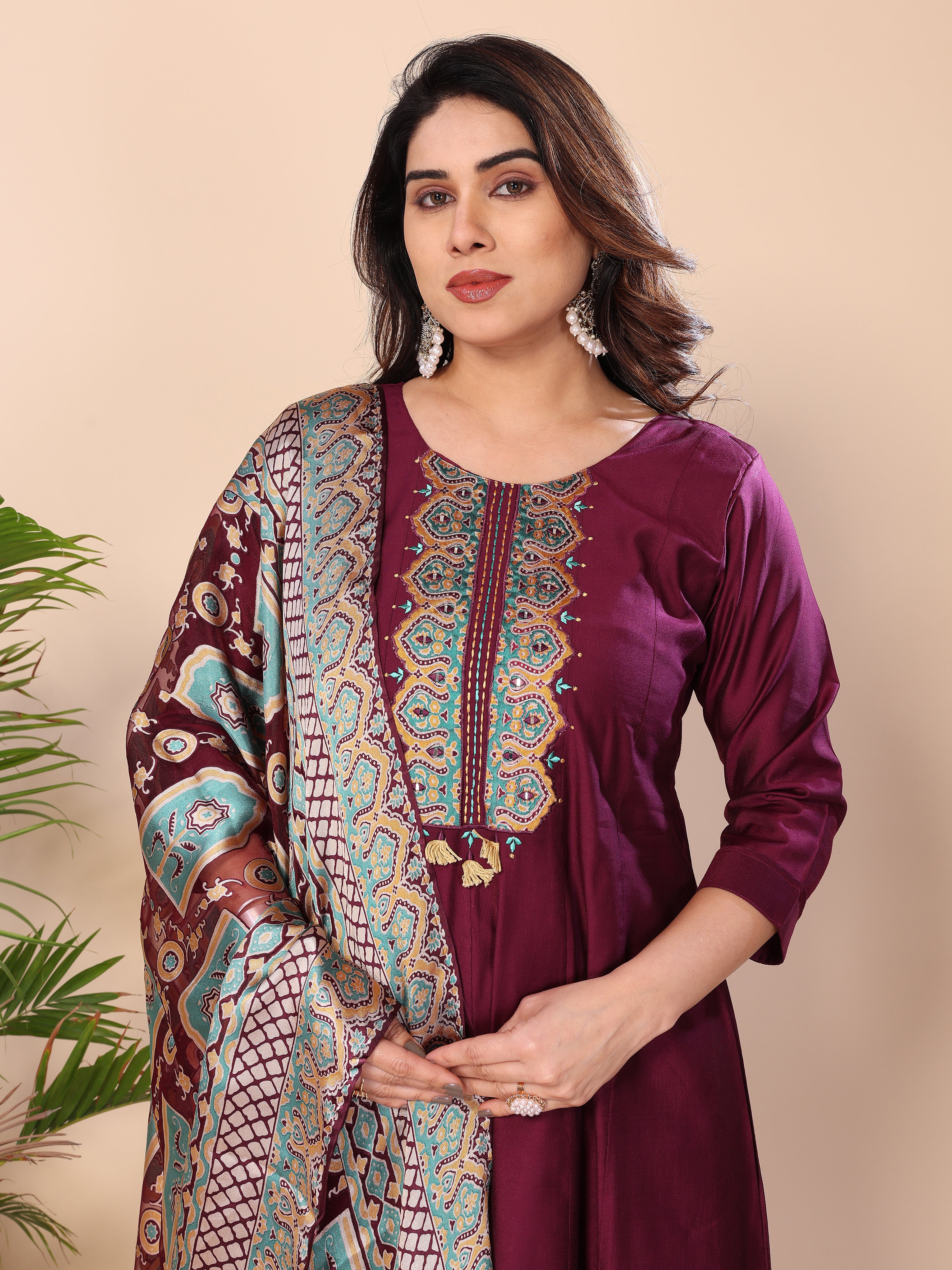 MUL CHANDERI SUIT SET WITH DUPATTA