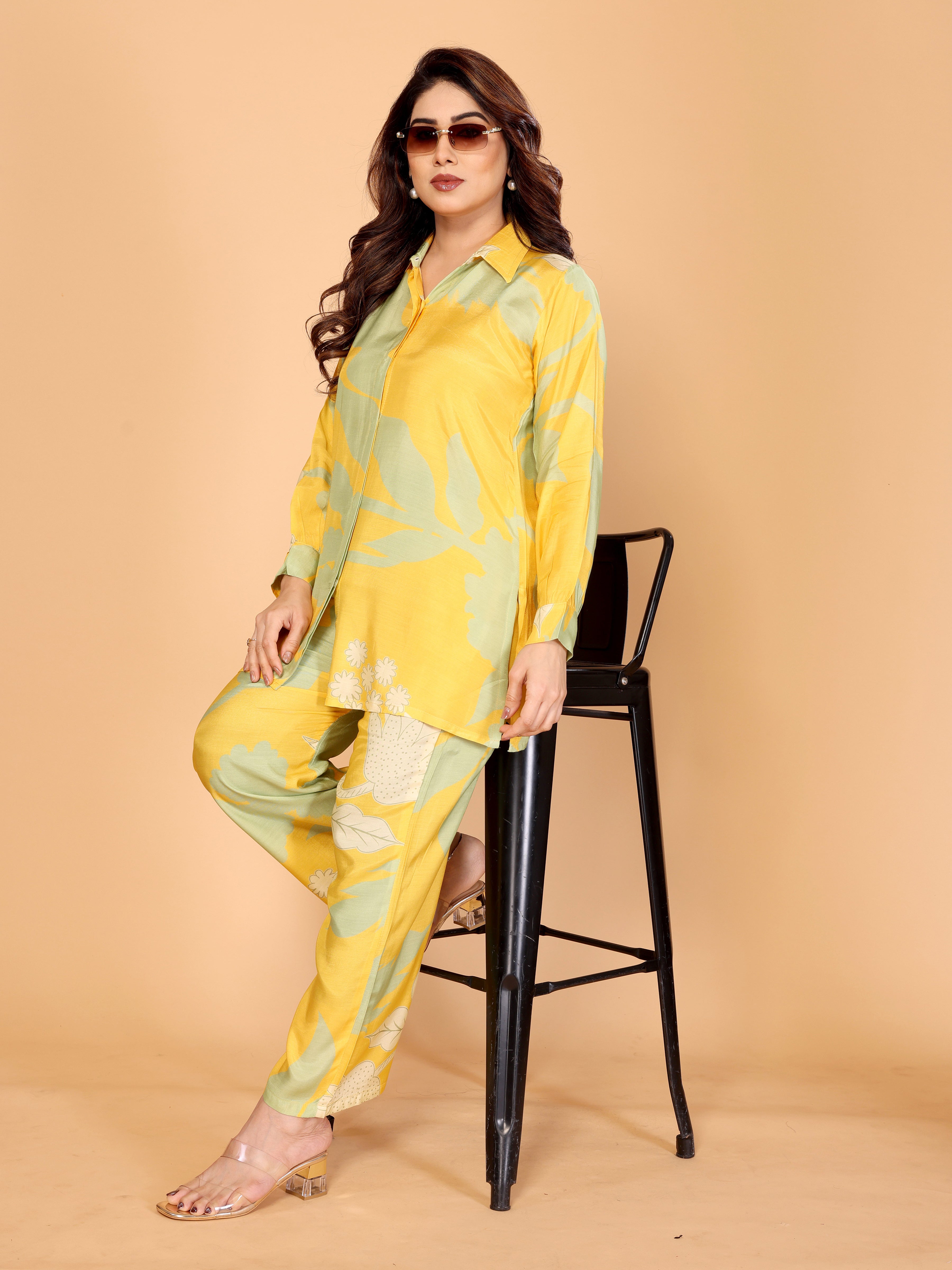 Sunshine Yellow & Mint Floral Printed Co-Ord Set
