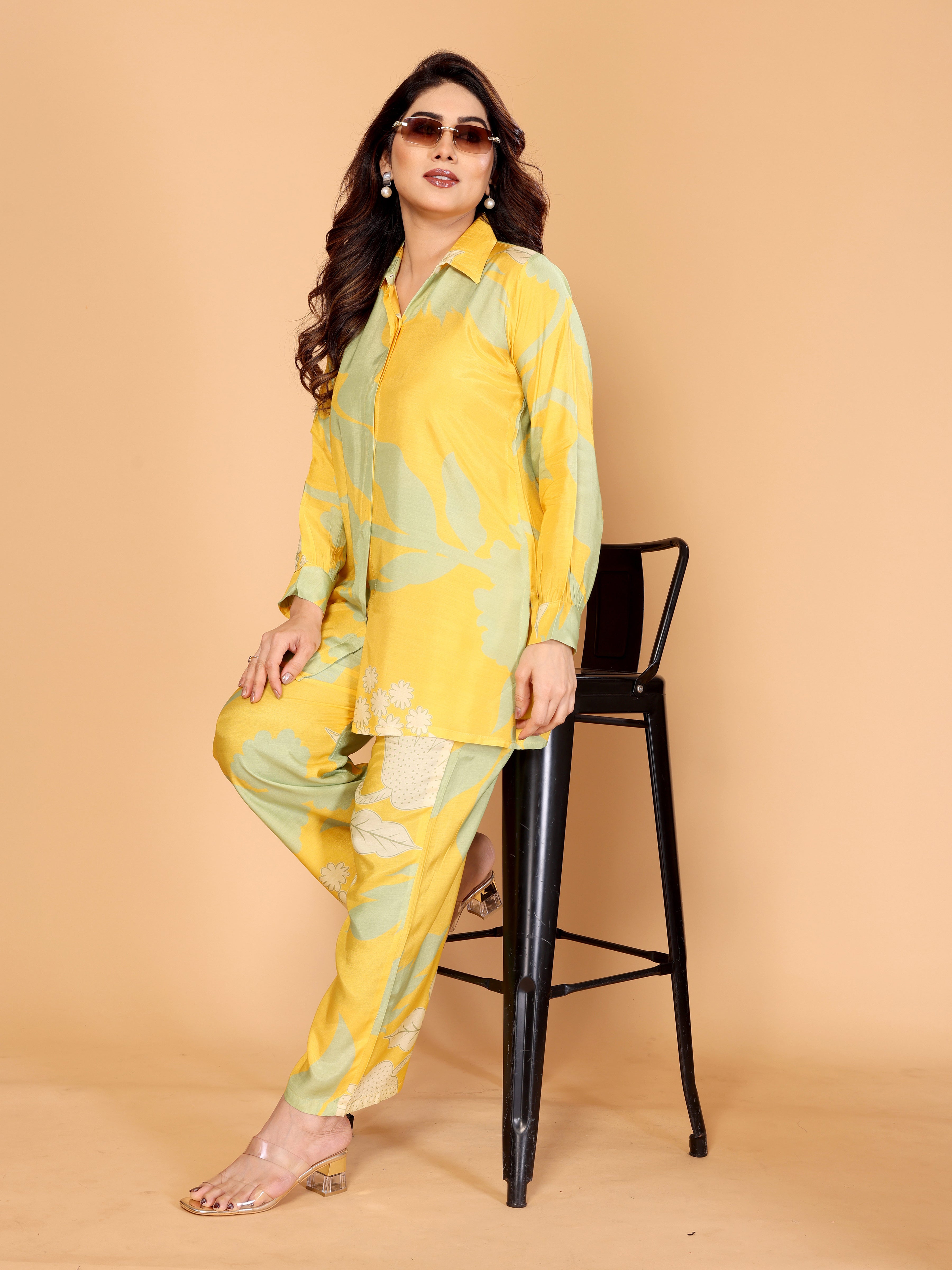 Sunshine Yellow & Mint Floral Printed Co-Ord Set