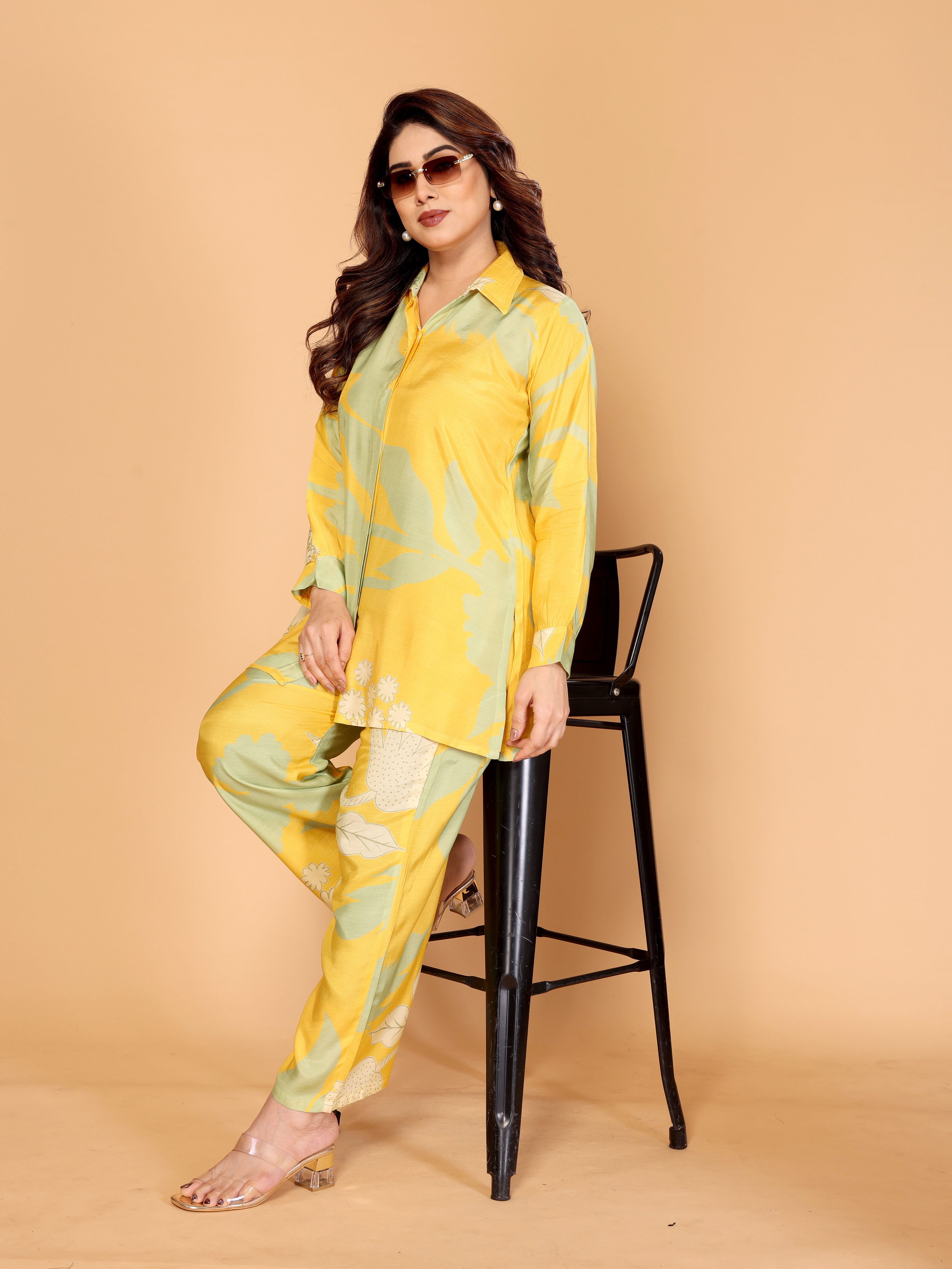 Sunshine Yellow & Mint Floral Printed Co-Ord Set