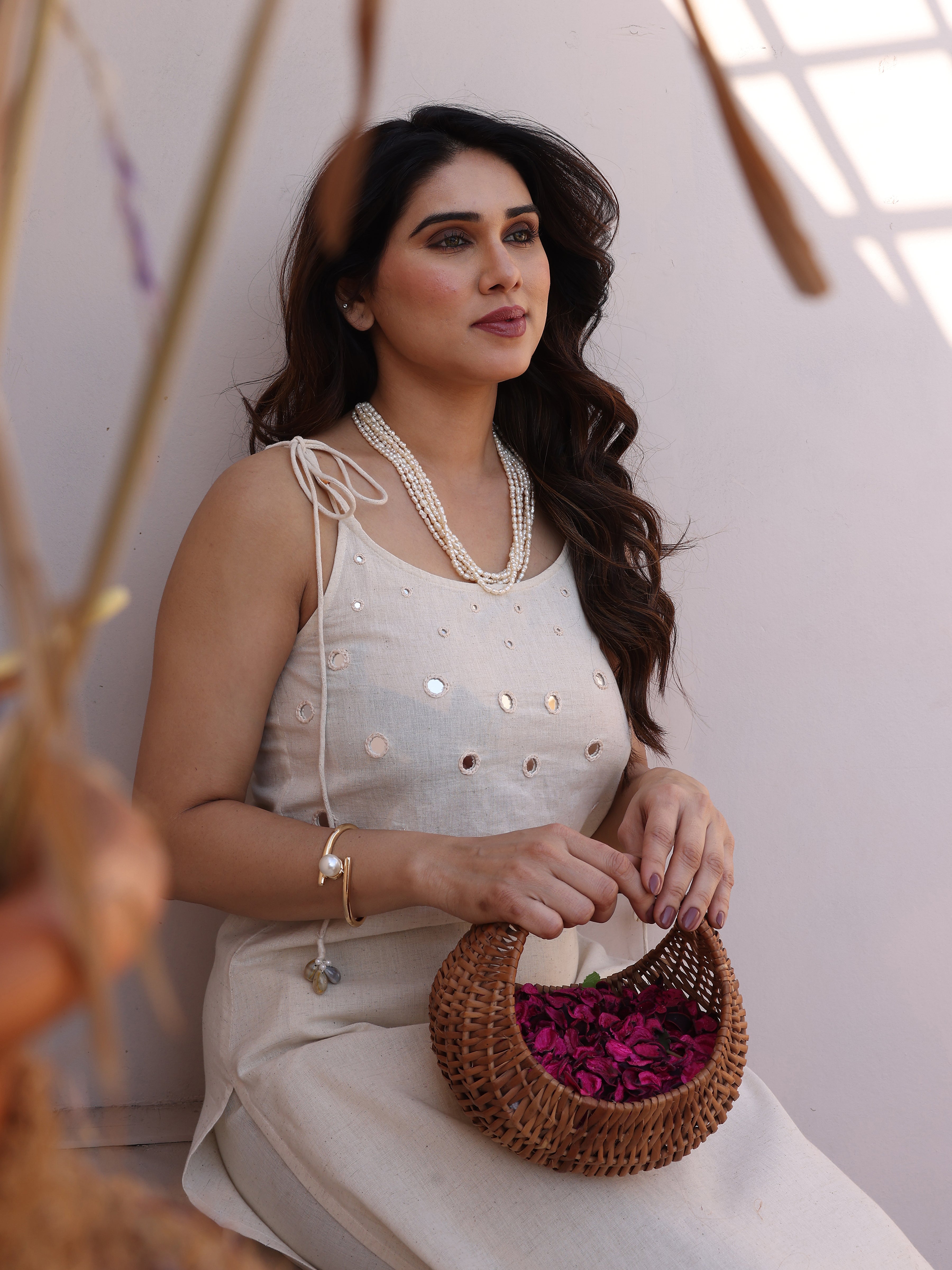 White Mirror Patch Work Embroidery Kurta Pant Set