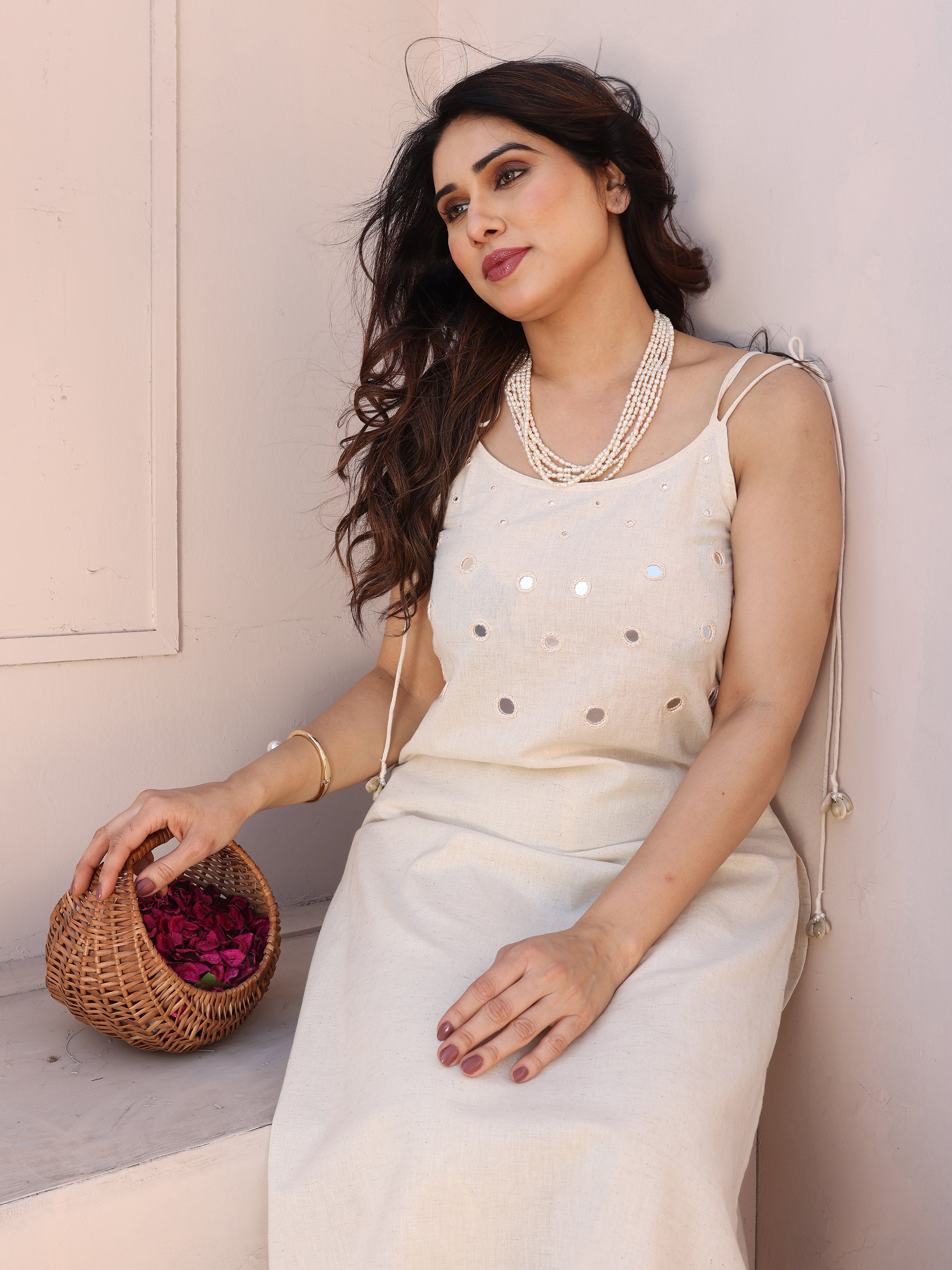 White Mirror Patch Work Embroidery Kurta Pant Set
