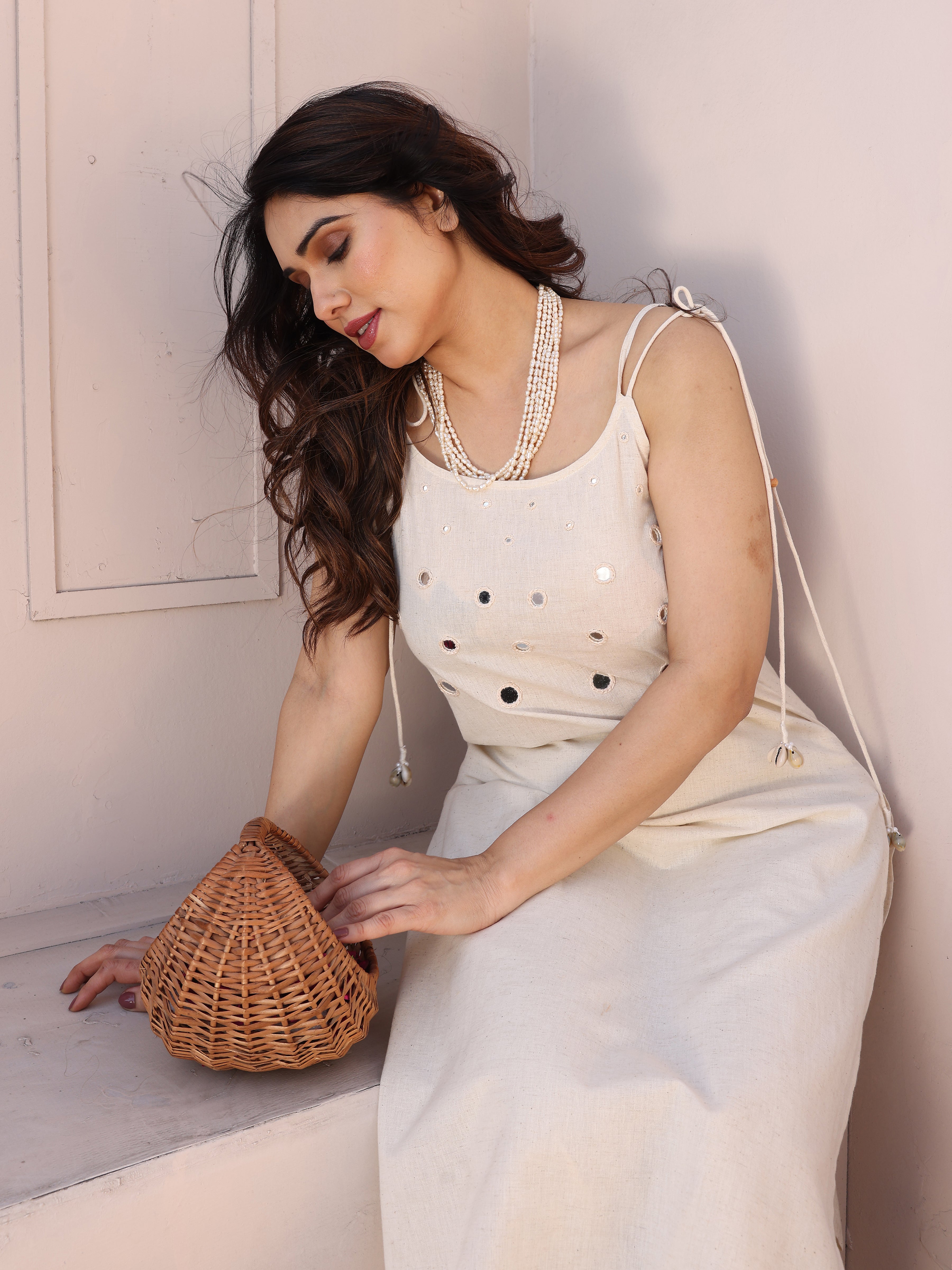 White Mirror Patch Work Embroidery Kurta Pant Set