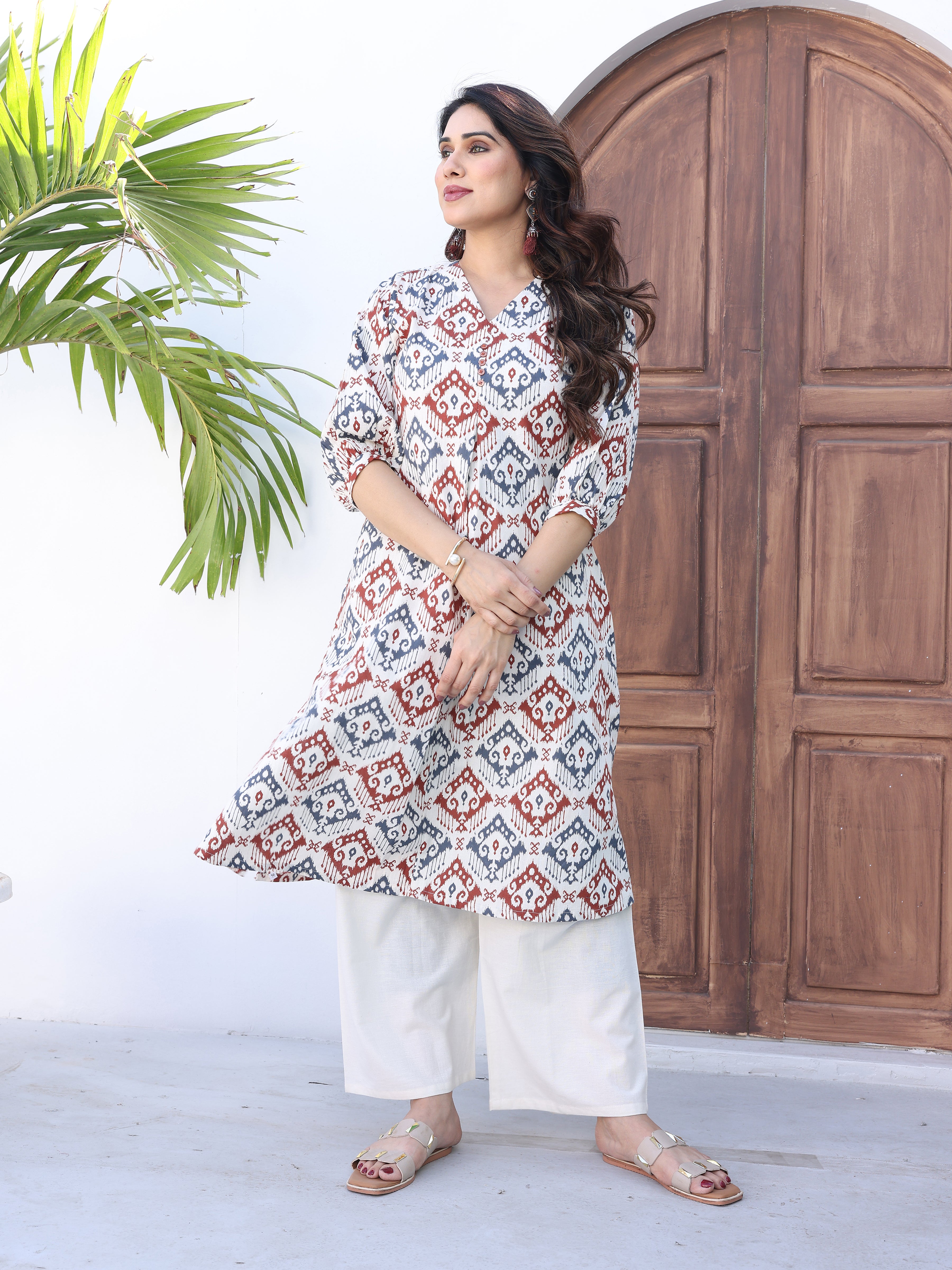 Multicolor Ethnic Motifs Printed Kurta Palazzo Set