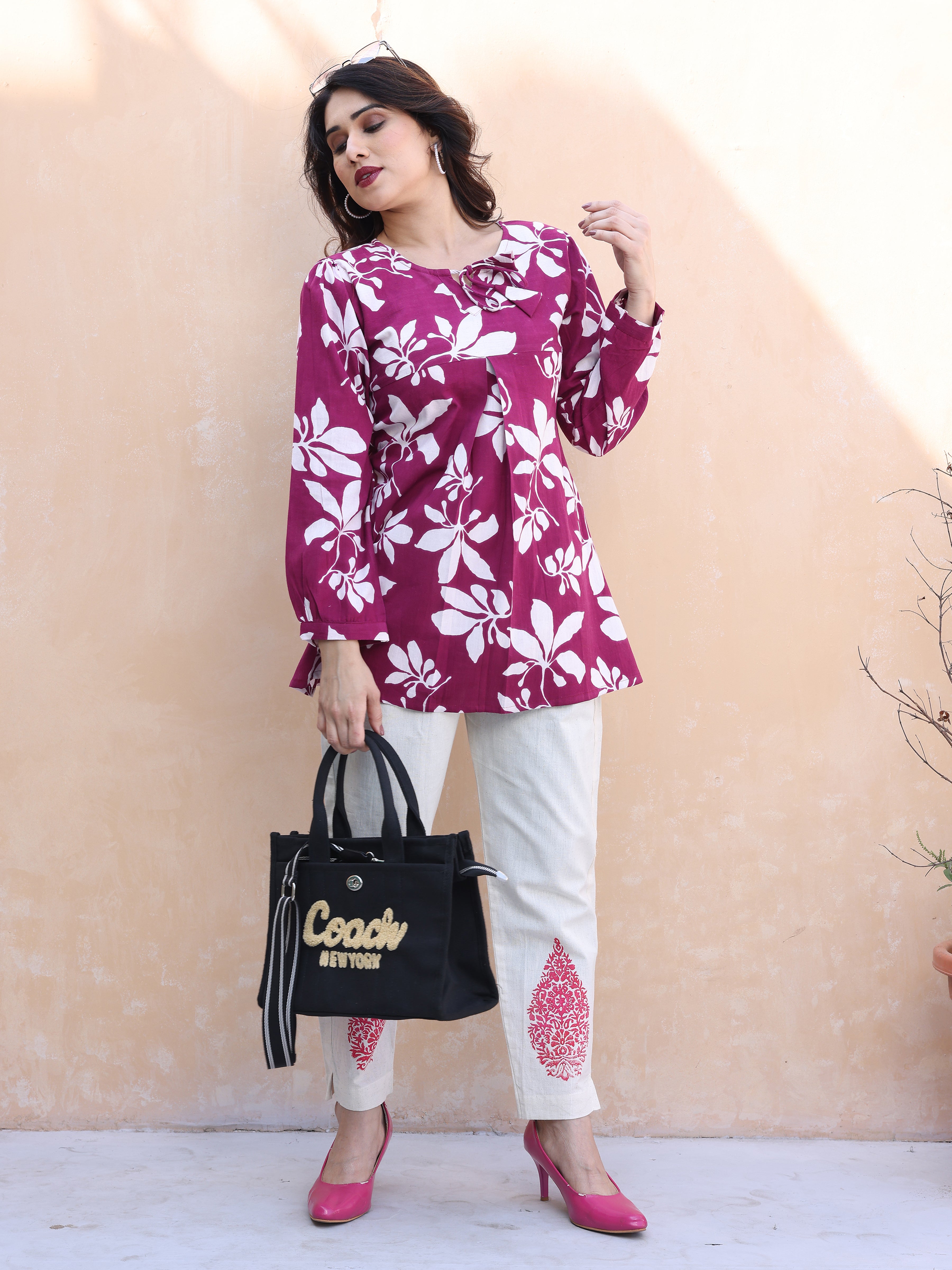 Magenta Floral Printed Cotton Co-ords Set