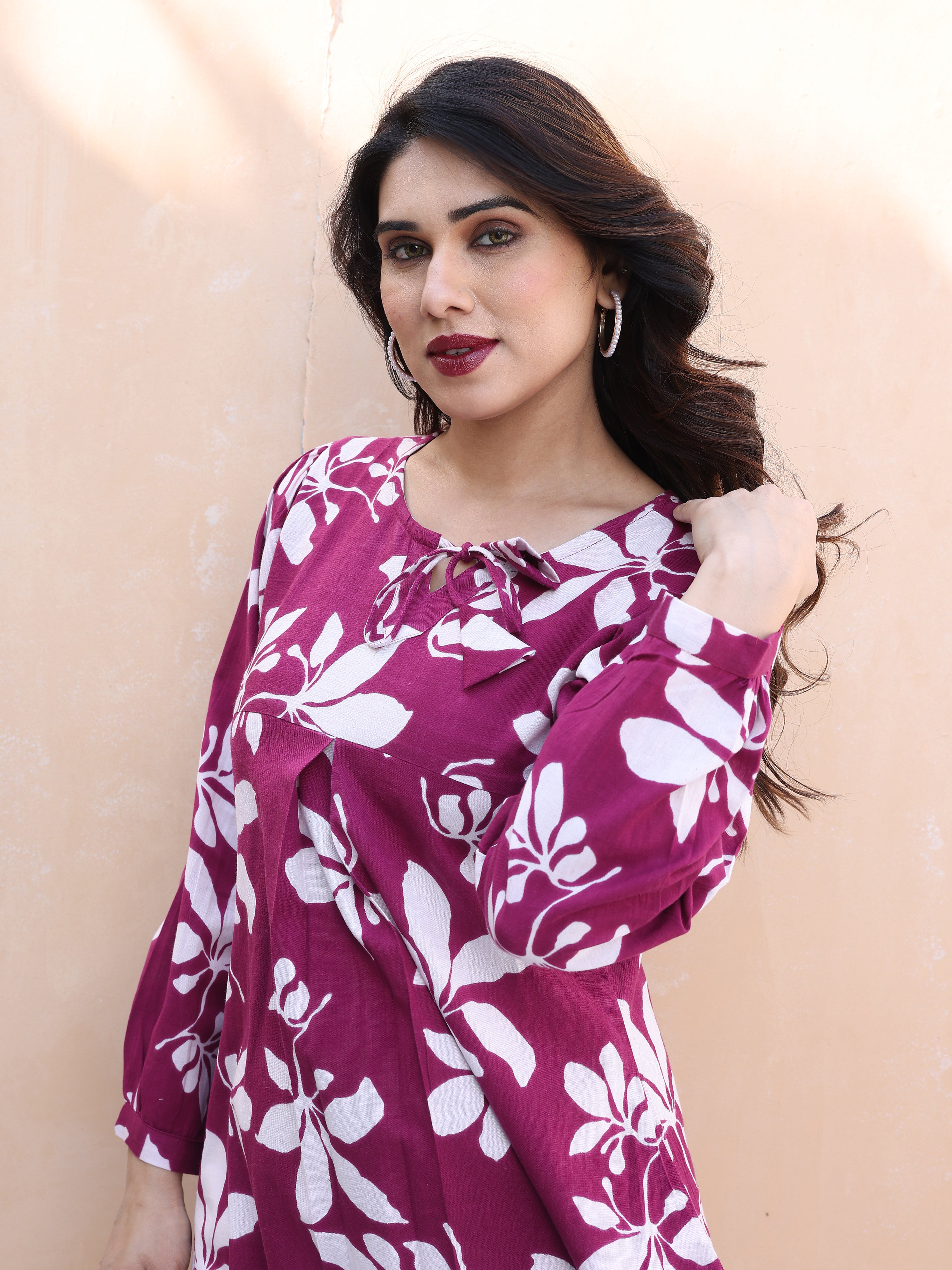 Magenta Floral Printed Cotton Co-ords Set