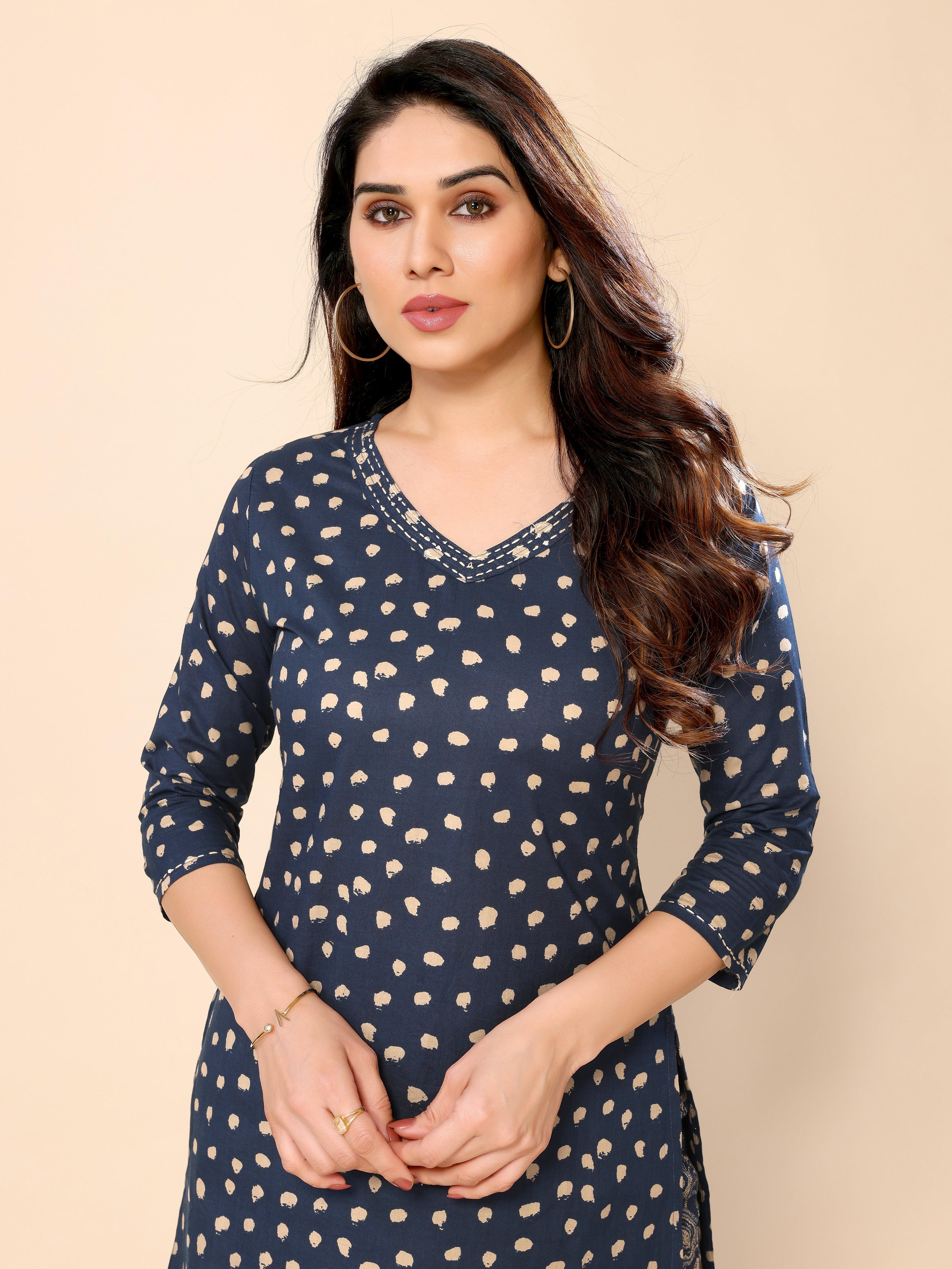 Teal Blue Printed Half Sleeves Cotton Kurta with Pants