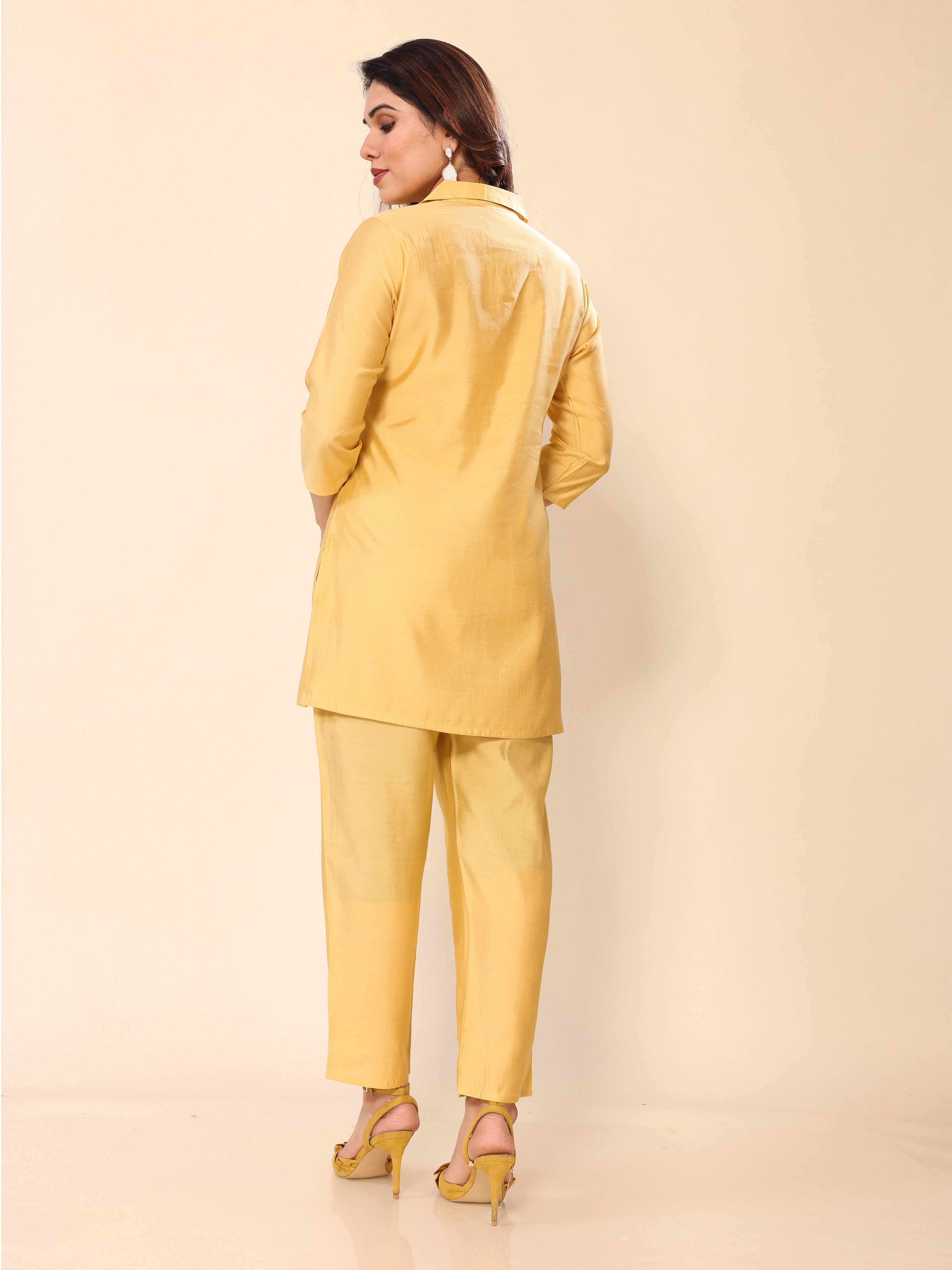 Yellow Floral Embroidery Cotton Co-ords Set