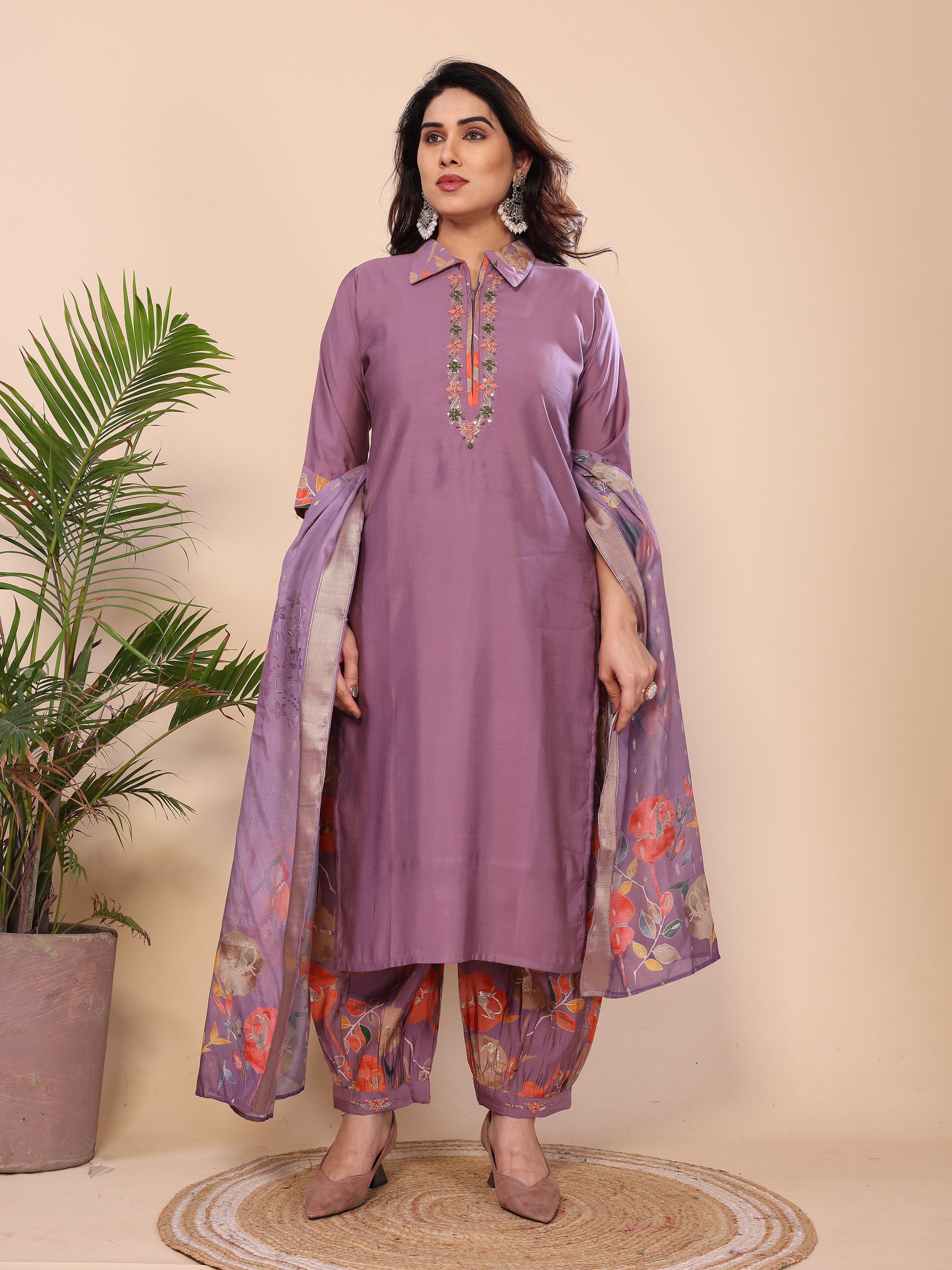 Punjabi Style Pure Vichitra Silk With Embroidery Sequence Work Patiyala Suit