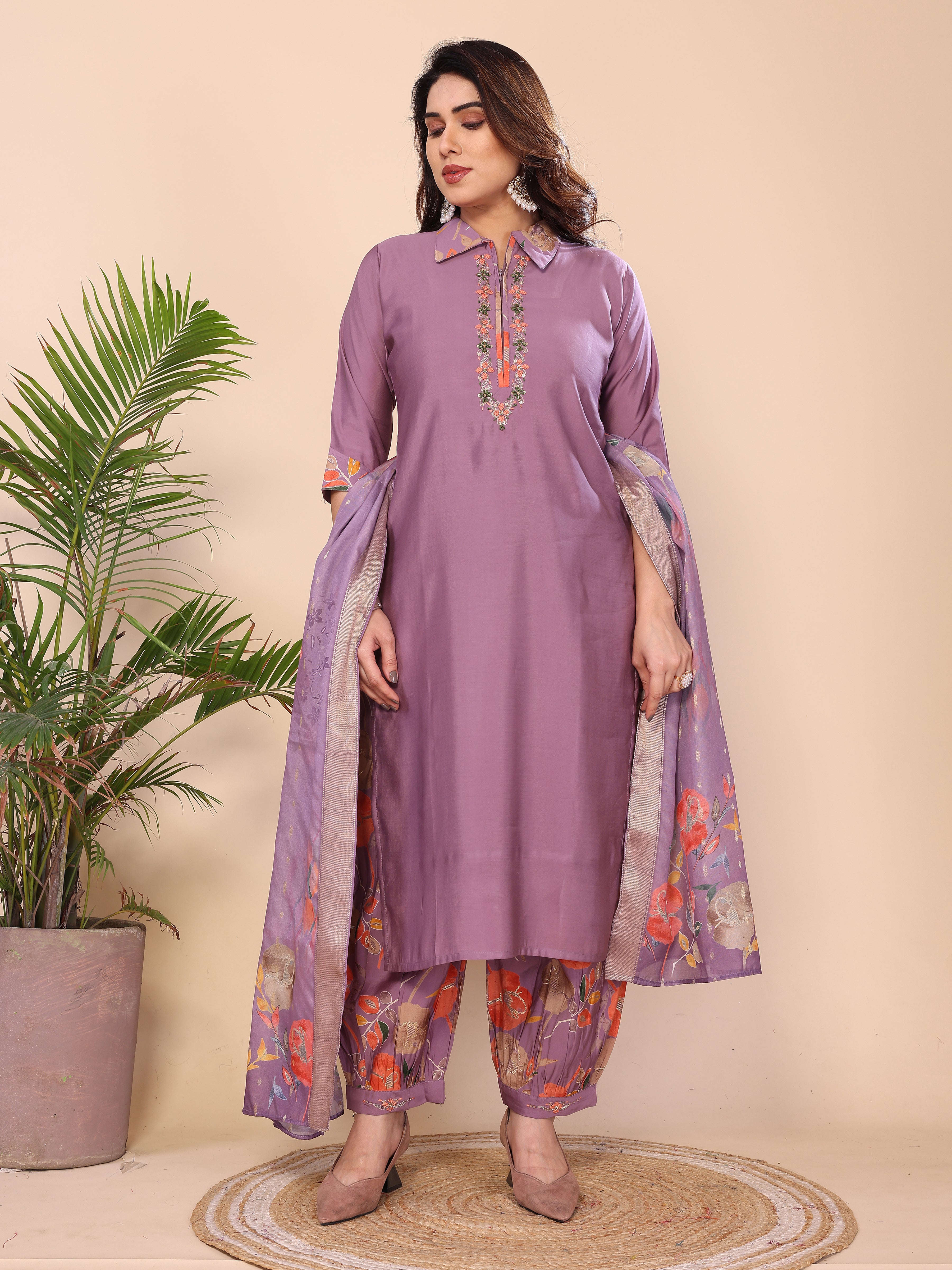 Punjabi Style Pure Vichitra Silk With Embroidery Sequence Work Patiyala Suit