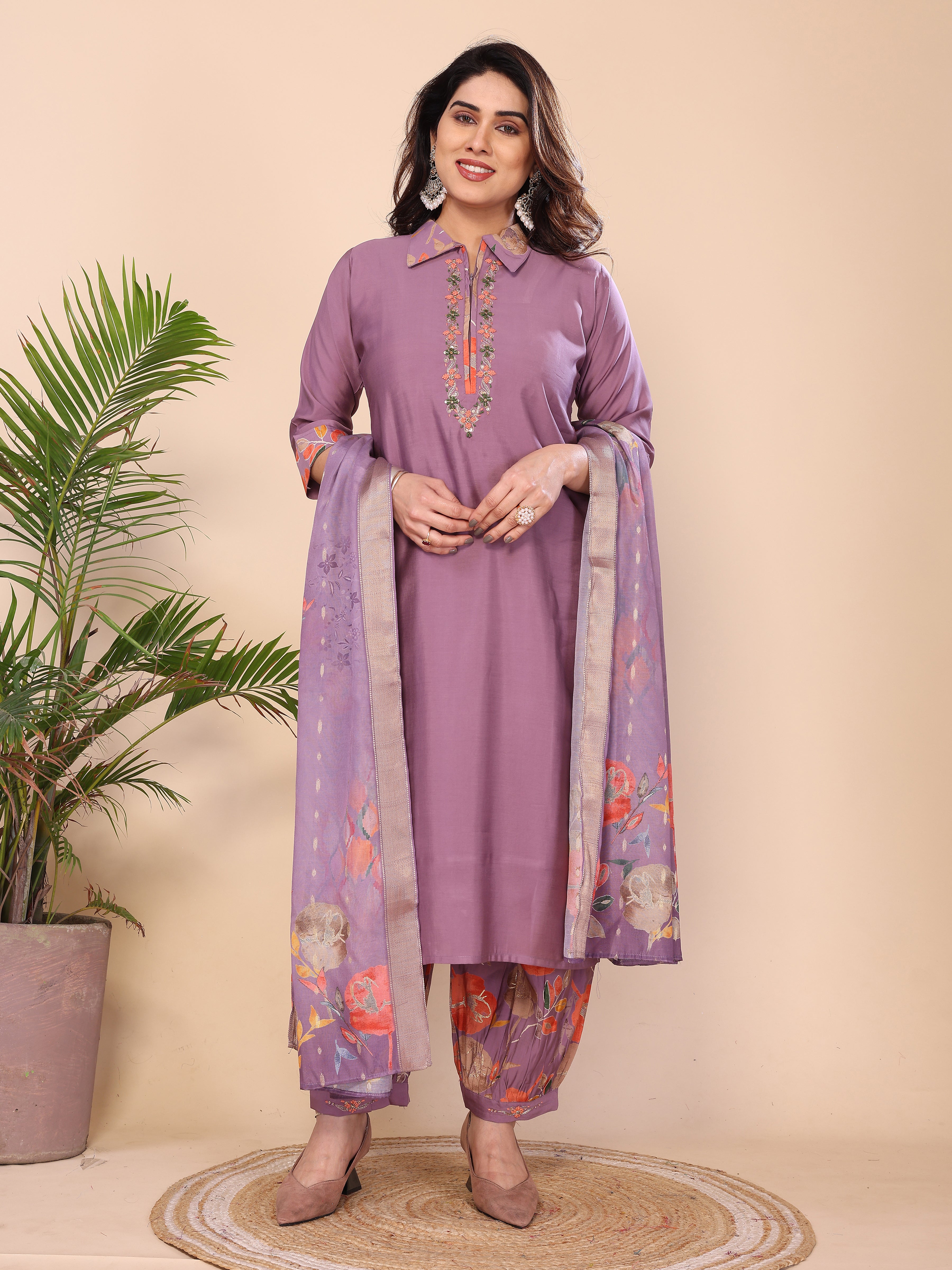Punjabi Style Pure Vichitra Silk With Embroidery Sequence Work Patiyala Suit