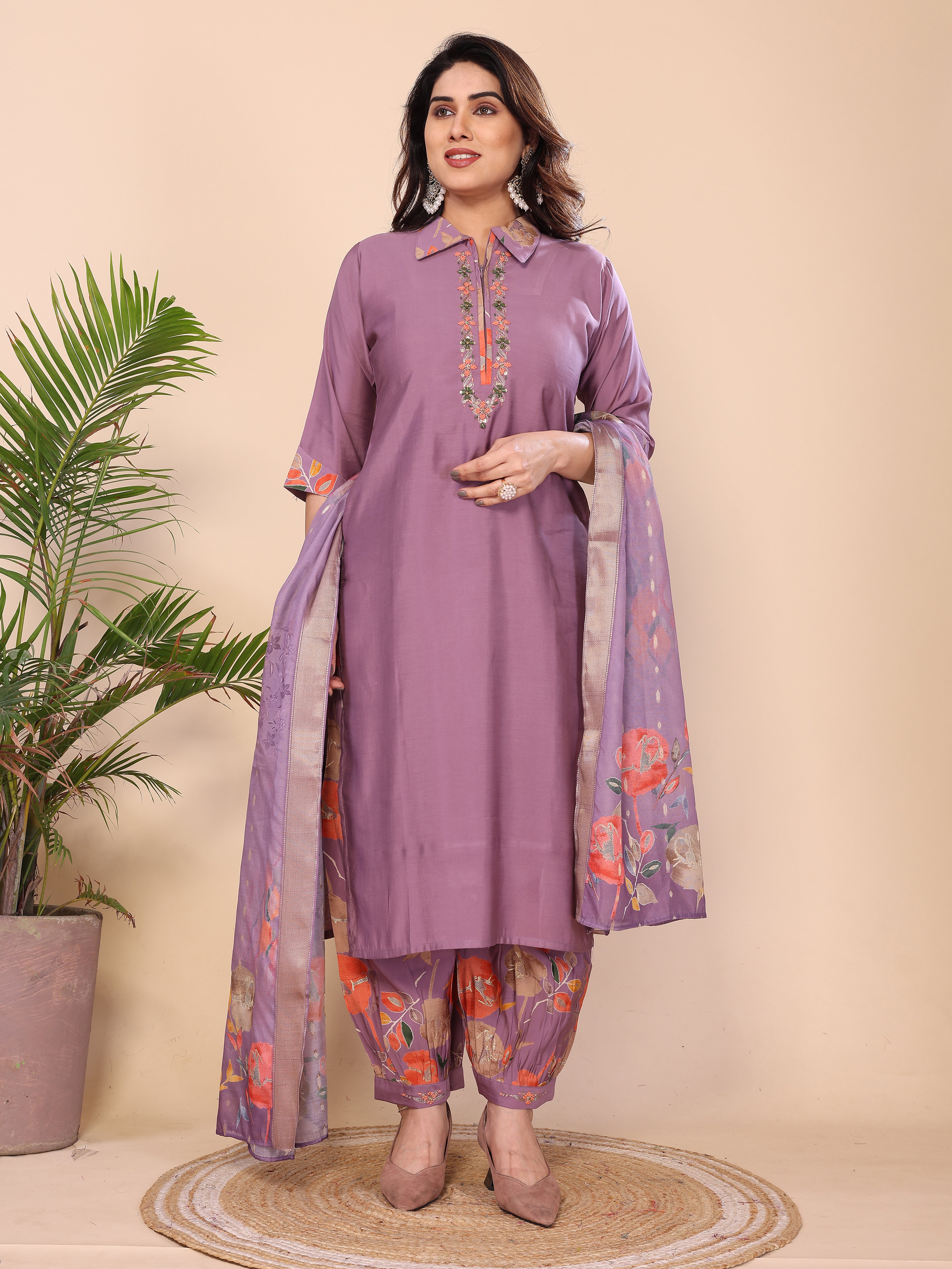 Punjabi Style Pure Vichitra Silk With Embroidery Sequence Work Patiyala Suit