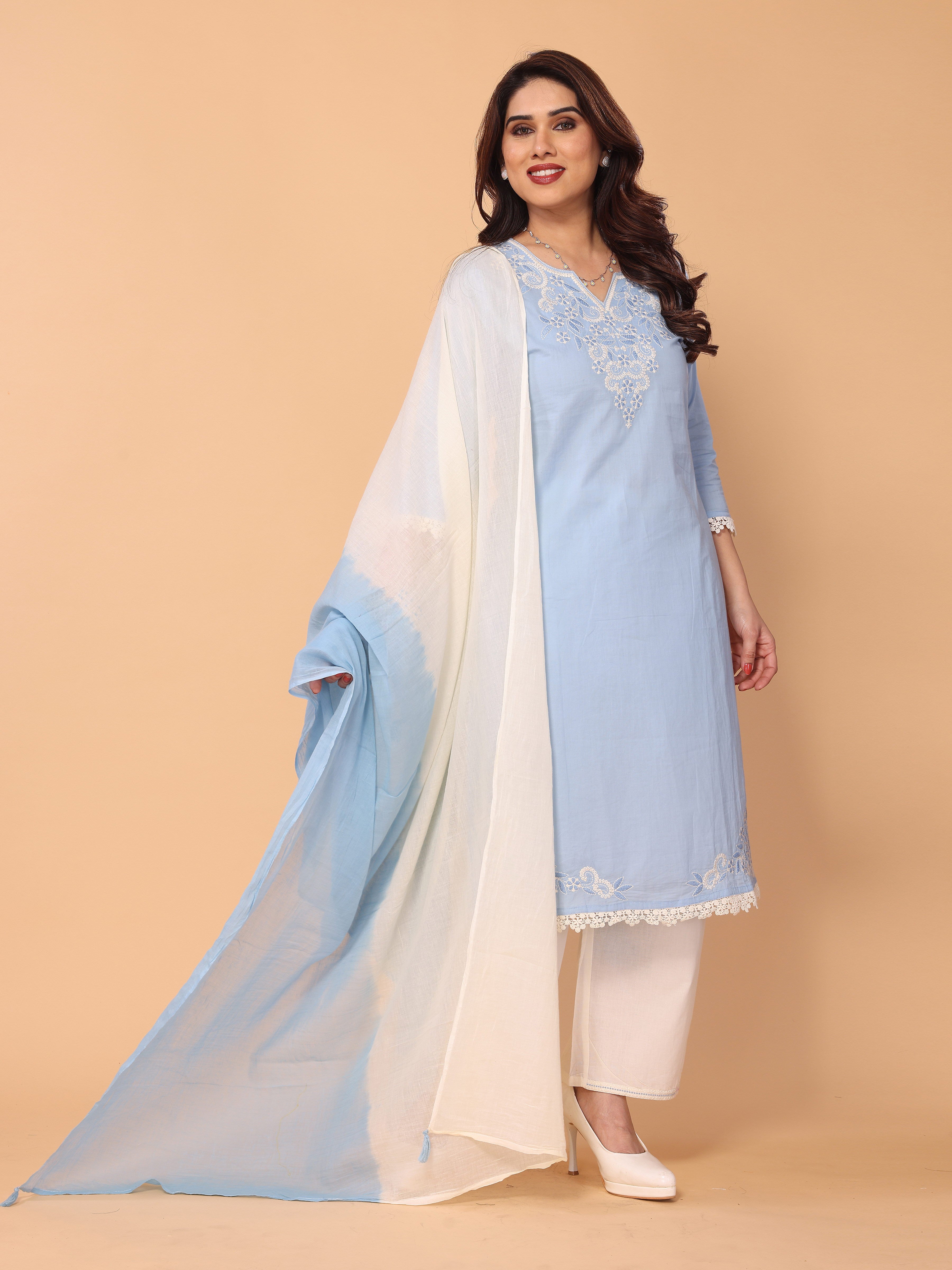 Graceful Light Blue Kurta Palazzo Set with Embroidery