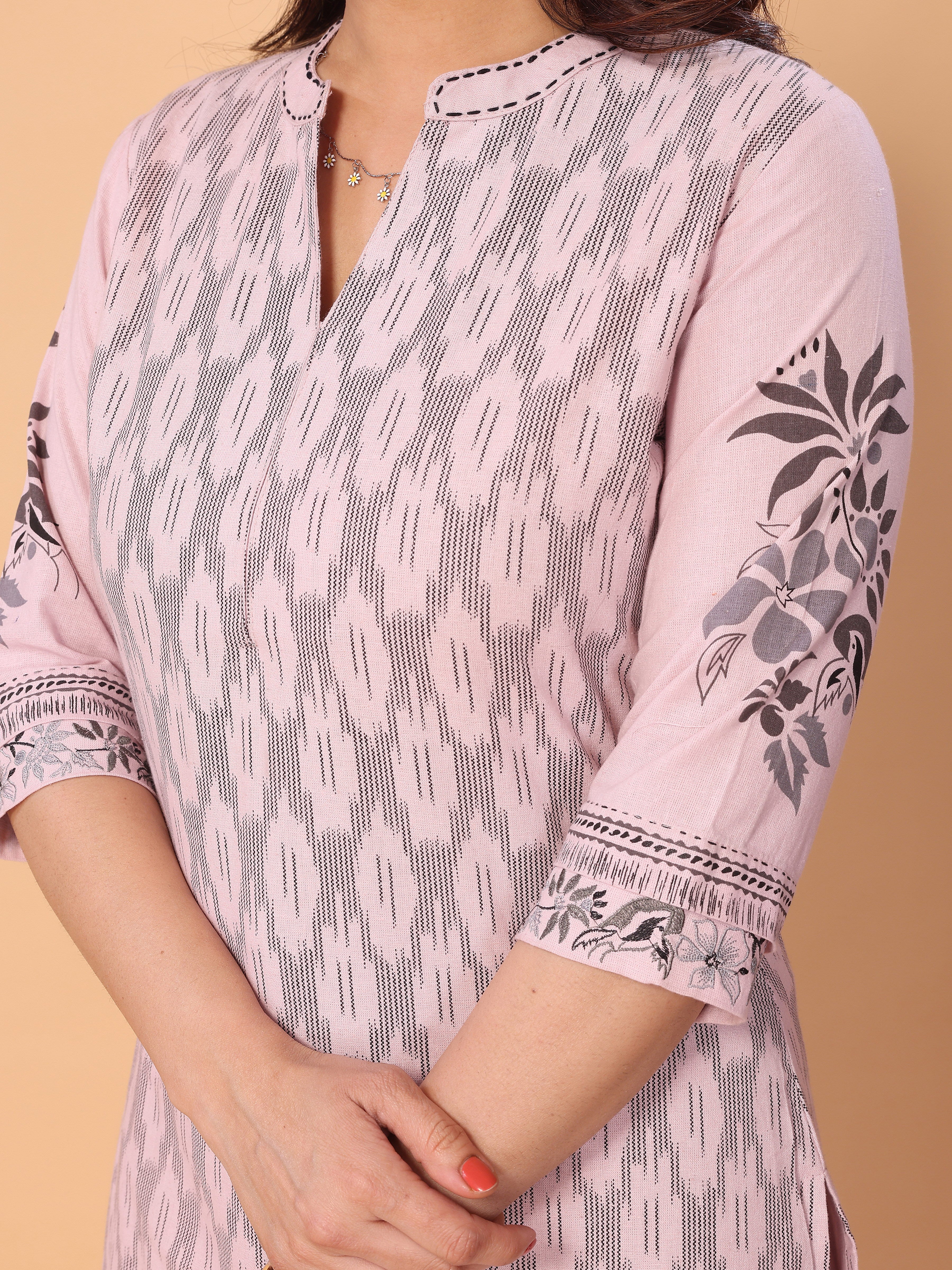 Sophisticated Pink Floral Print Cotton Kurta Palazzo Set for Women