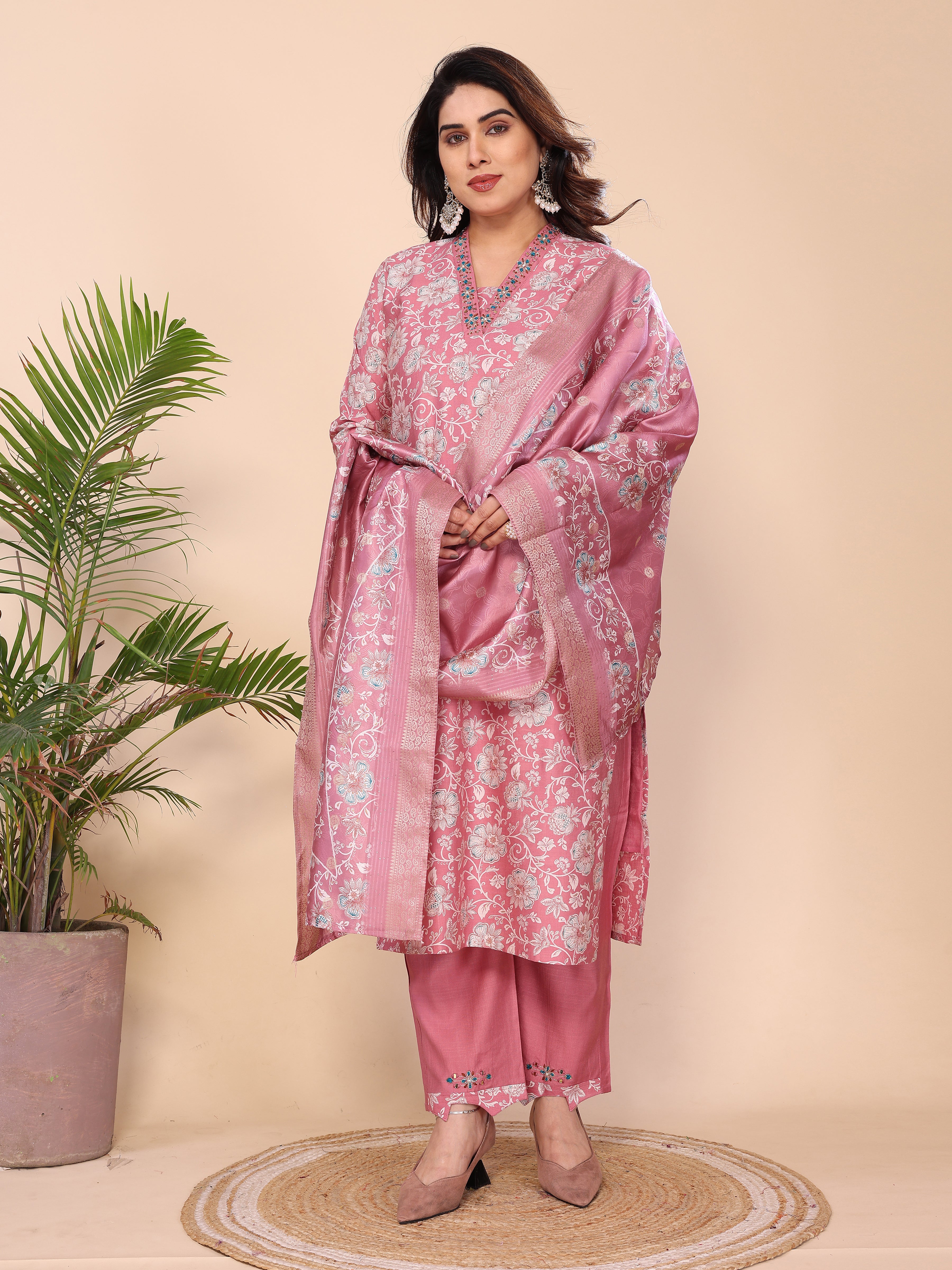 Mul Chanderi Kurta Set With Dupatta