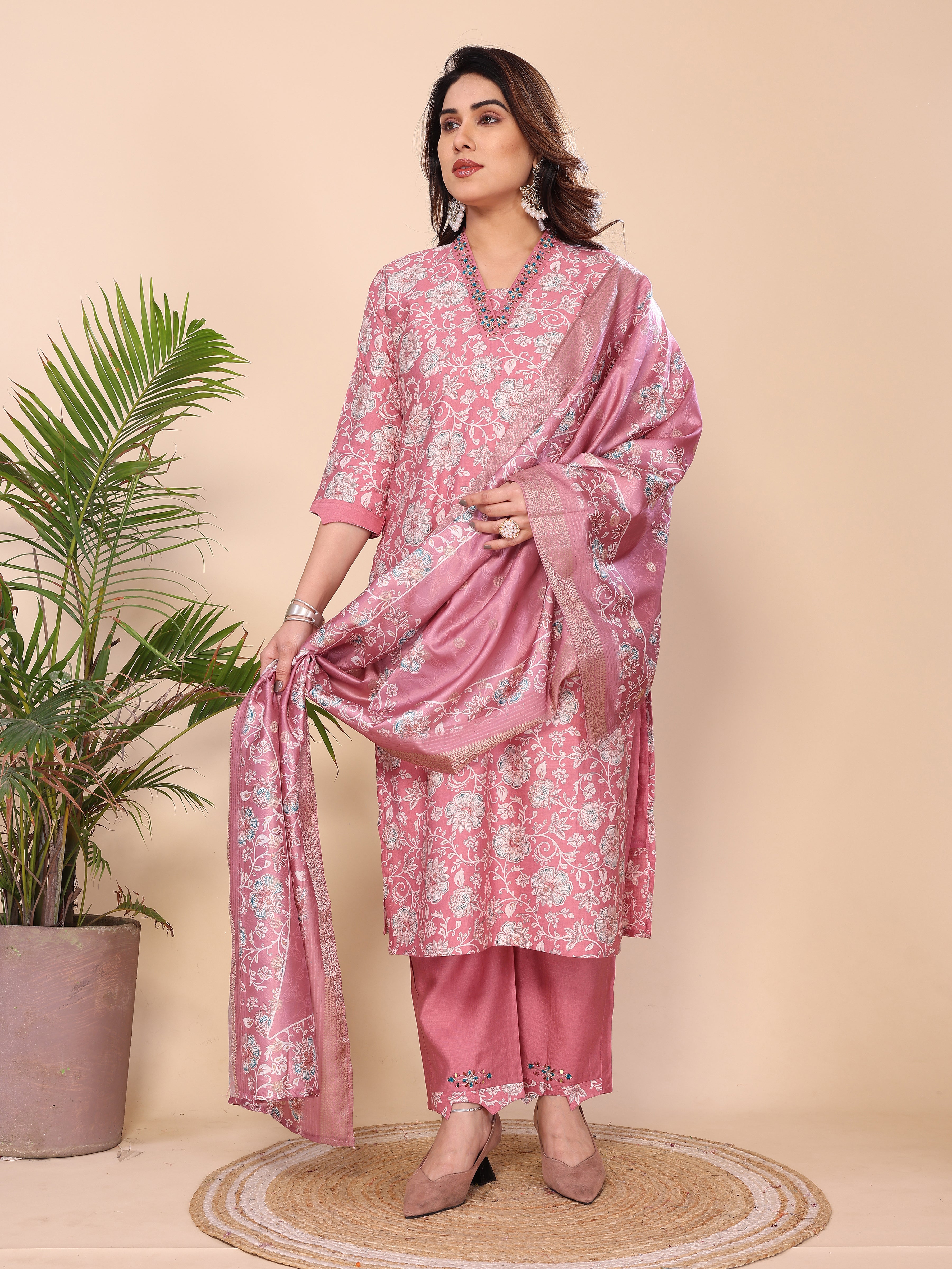 Mul Chanderi Kurta Set With Dupatta