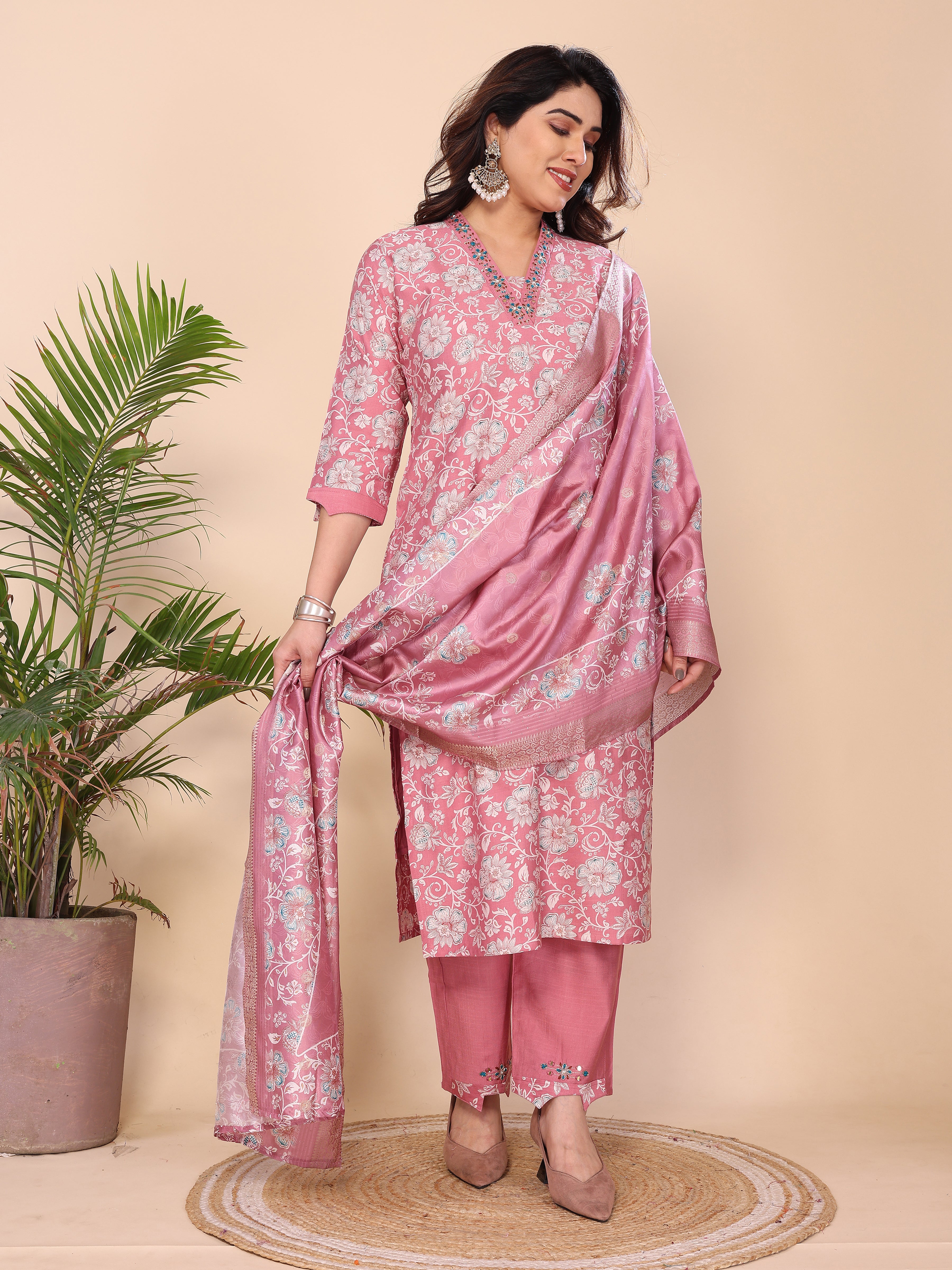 Mul Chanderi Kurta Set With Dupatta