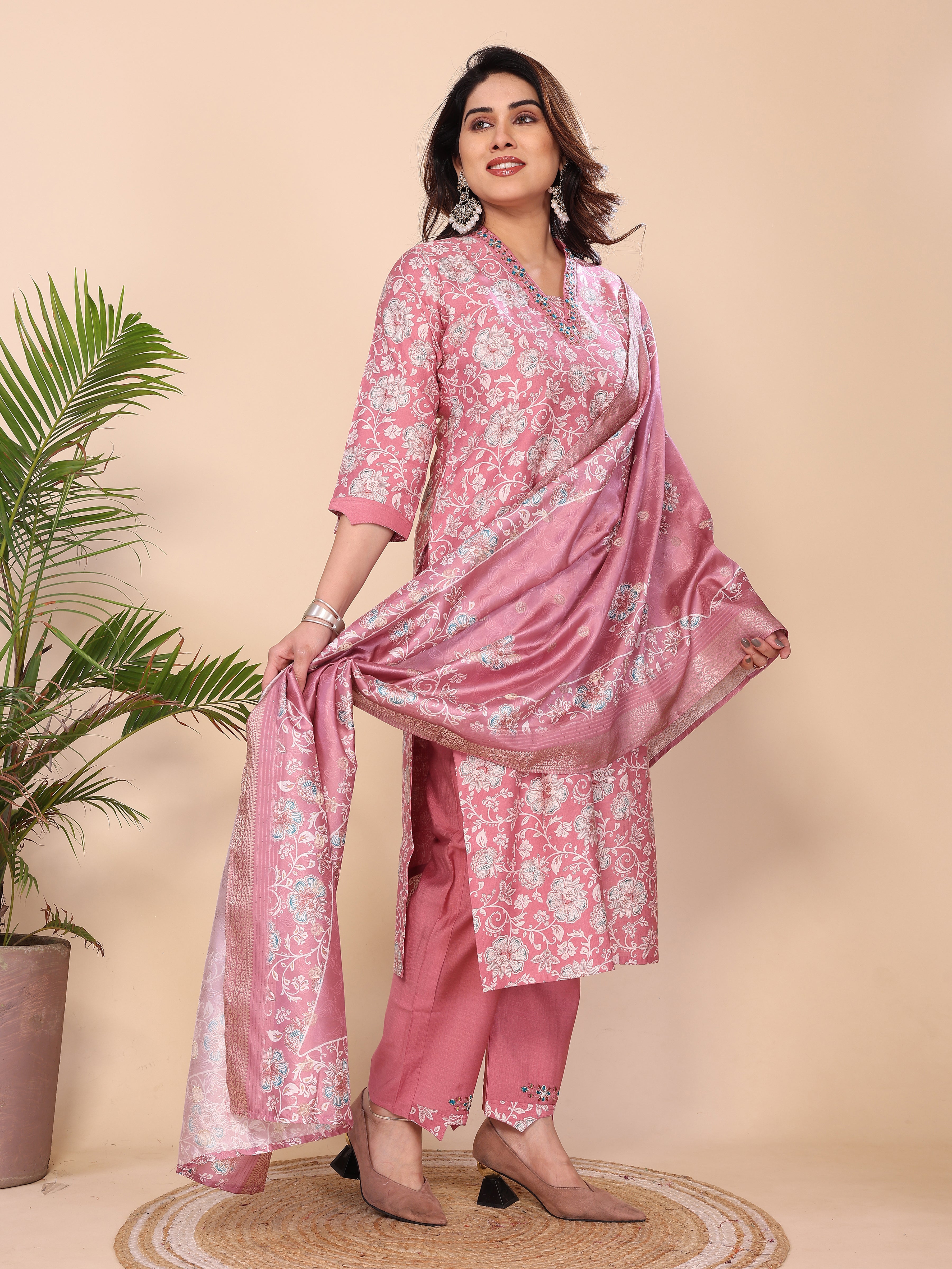 Mul Chanderi Kurta Set With Dupatta