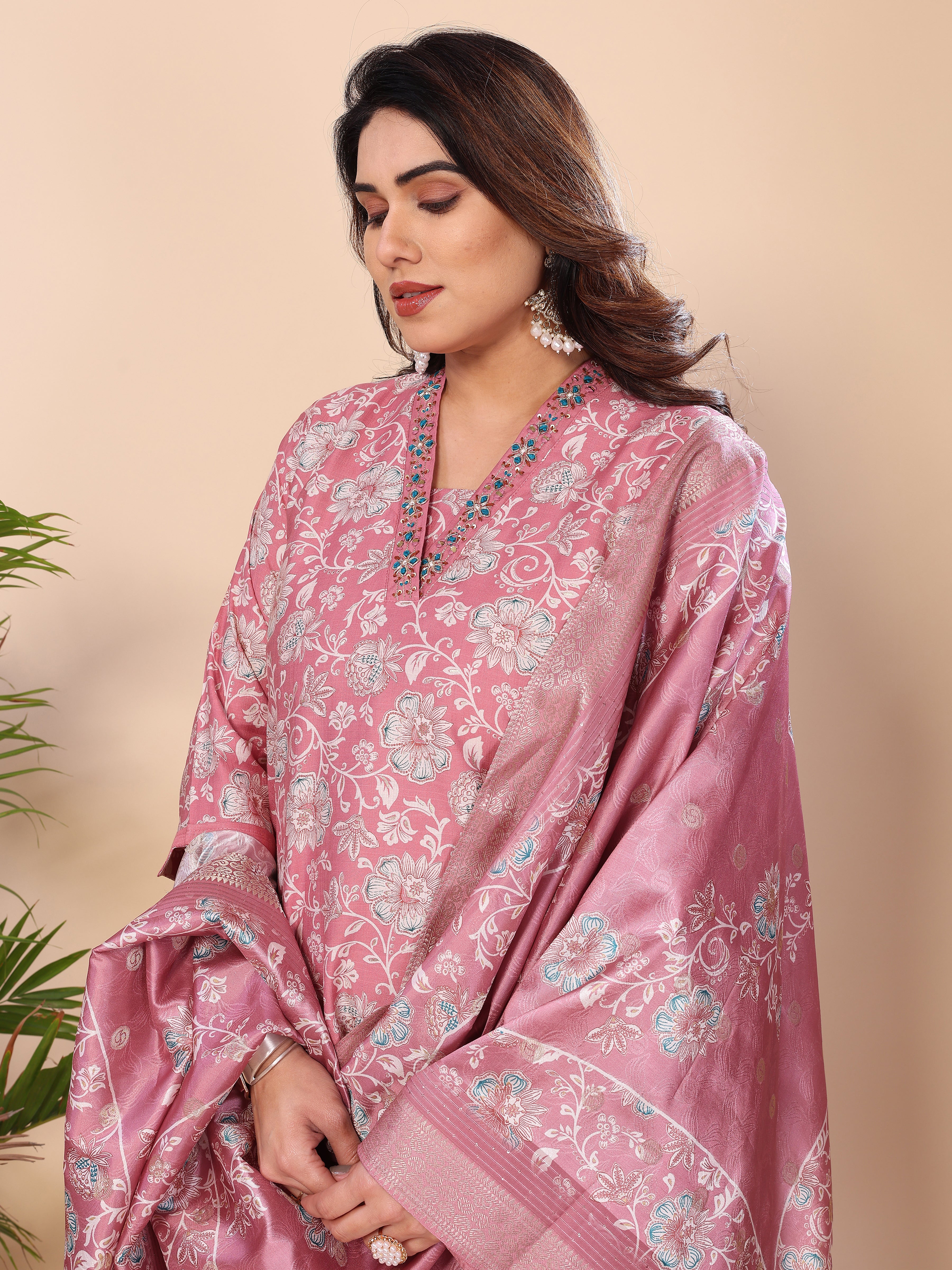 Mul Chanderi Kurta Set With Dupatta