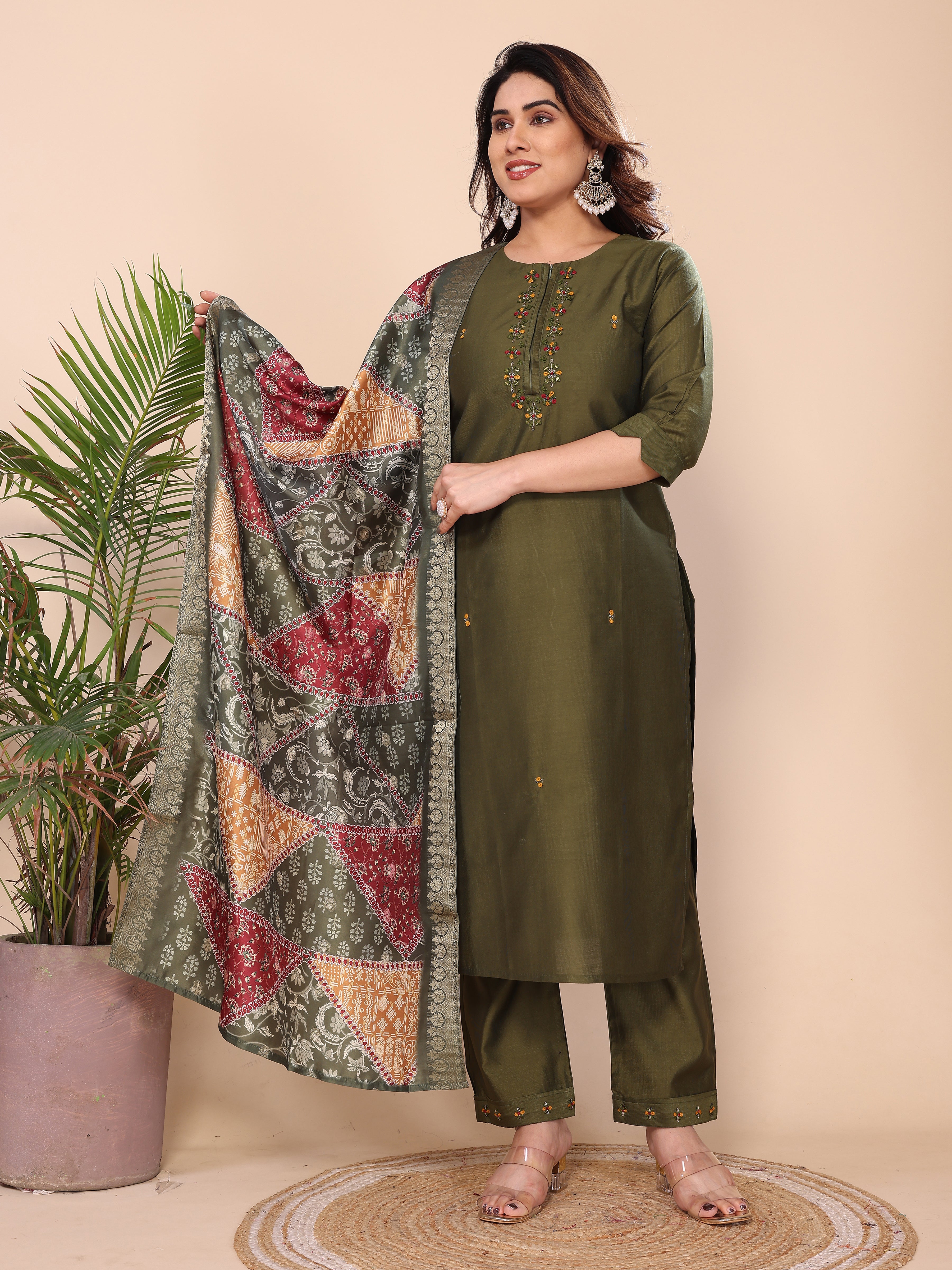 CHANDERI COTTON SUIT SET WITH ORGANZA DUPATTA