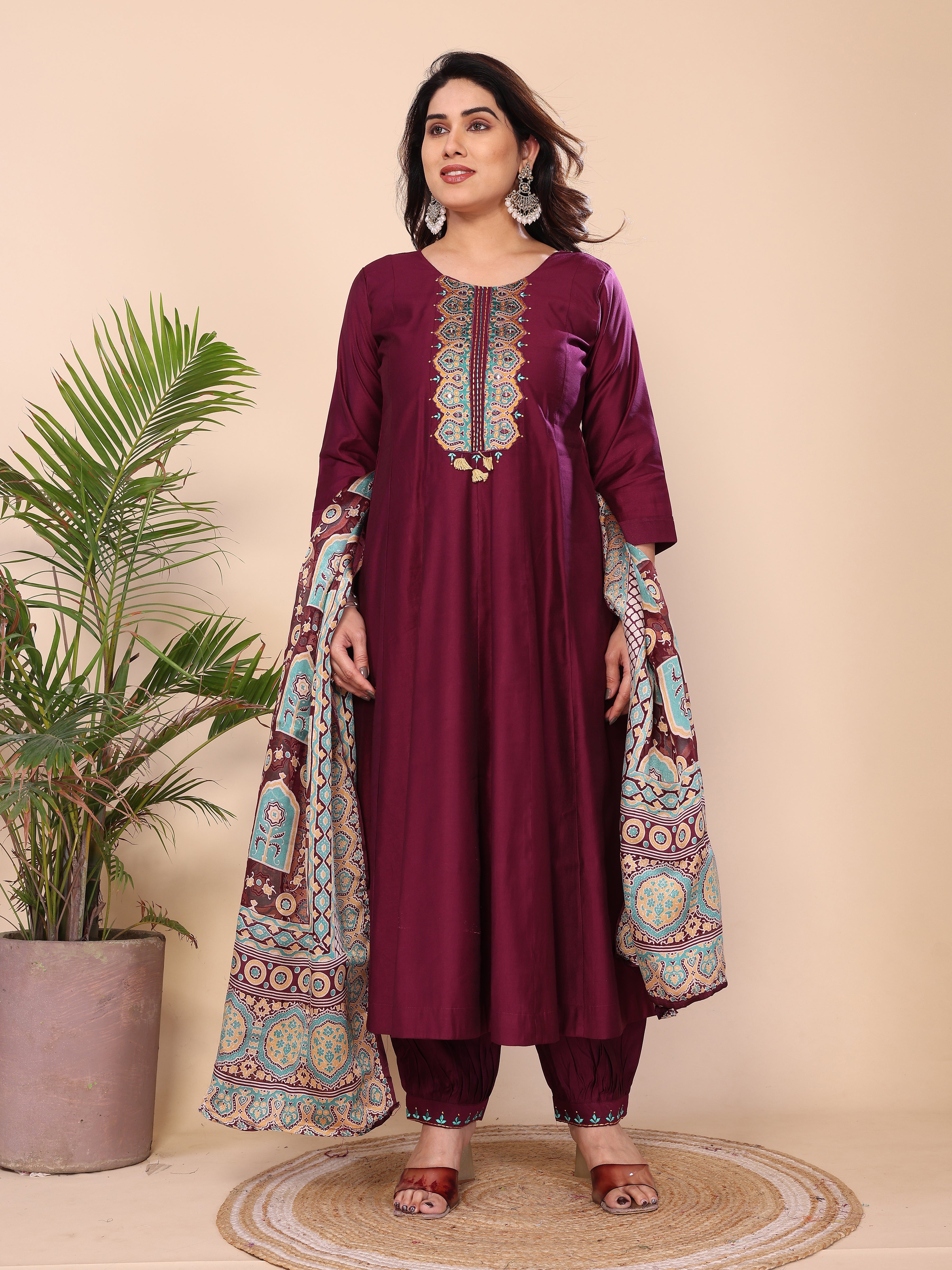 MUL CHANDERI SUIT SET WITH DUPATTA
