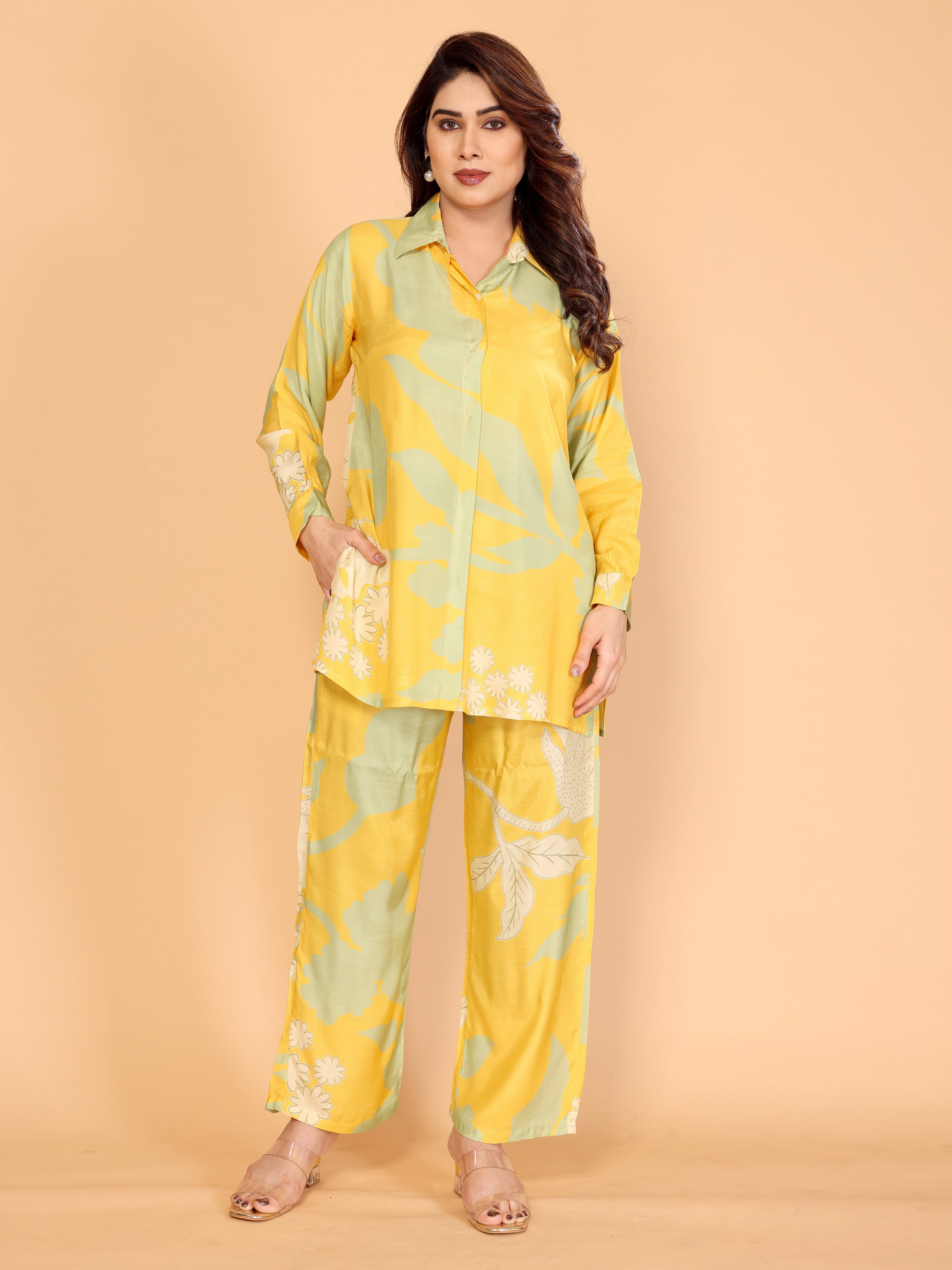Sunshine Yellow & Mint Floral Printed Co-Ord Set