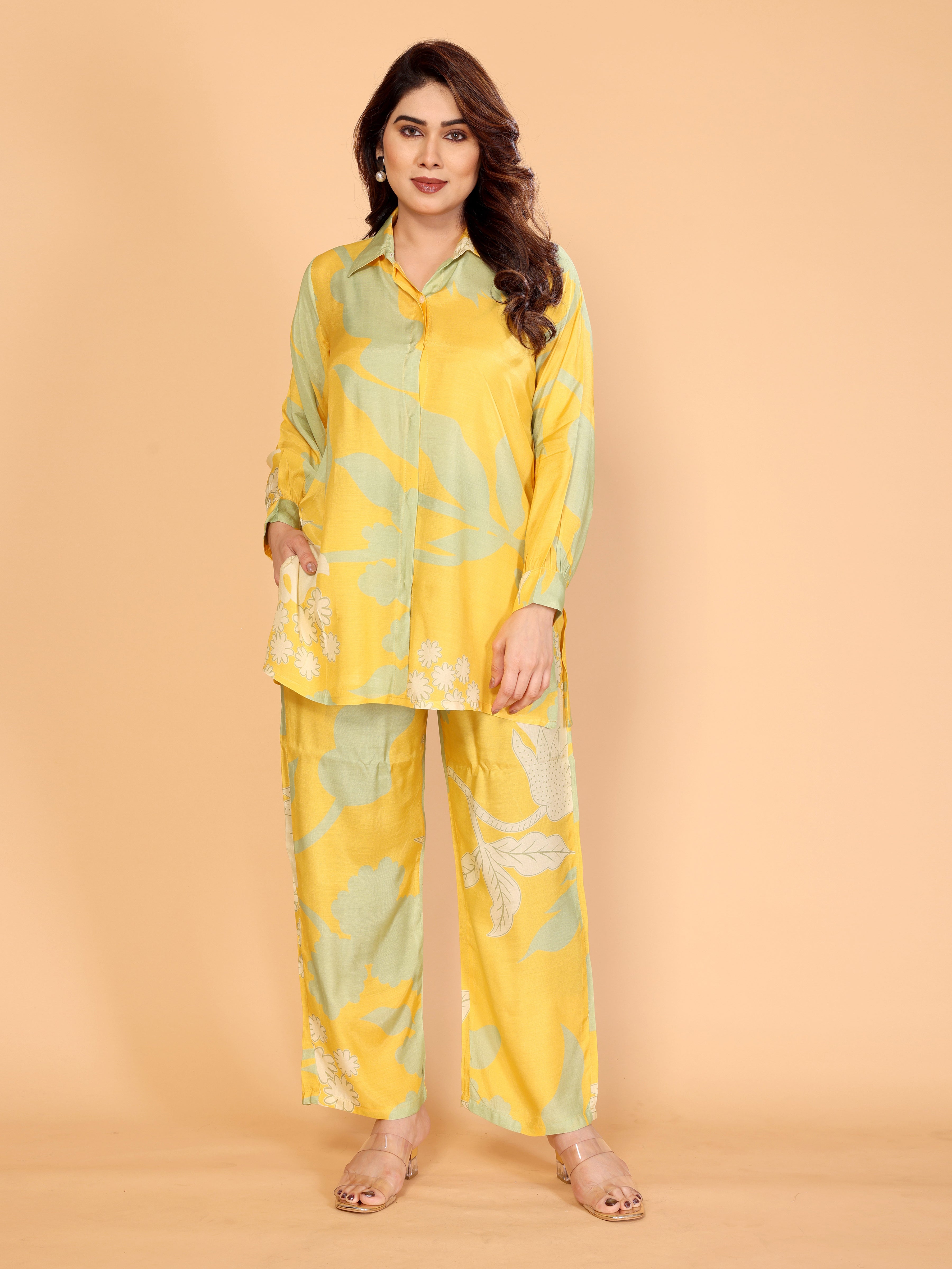 Sunshine Yellow & Mint Floral Printed Co-Ord Set