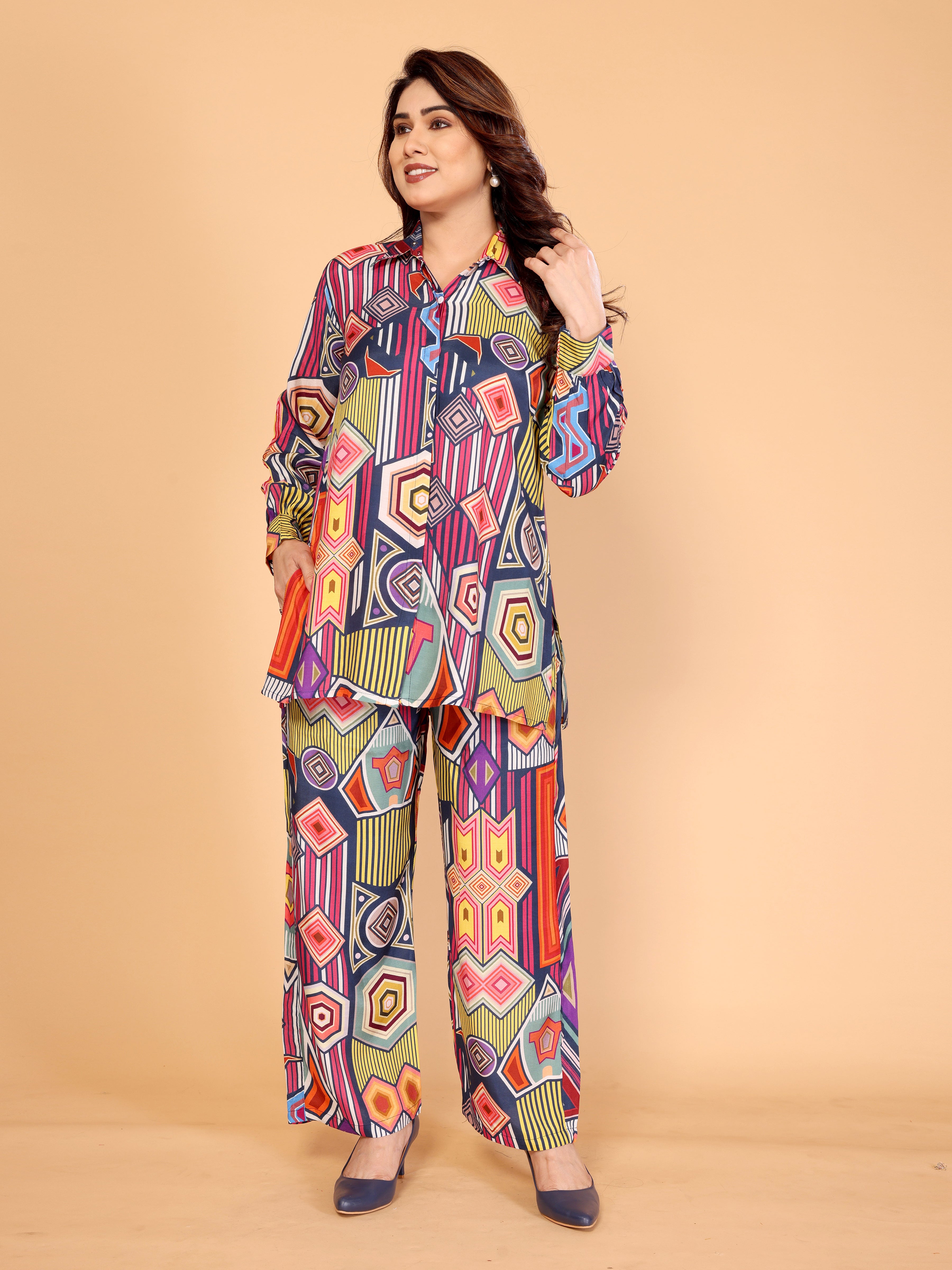 Vibrant Multicolor Abstract Geometric Co-Ord Set
