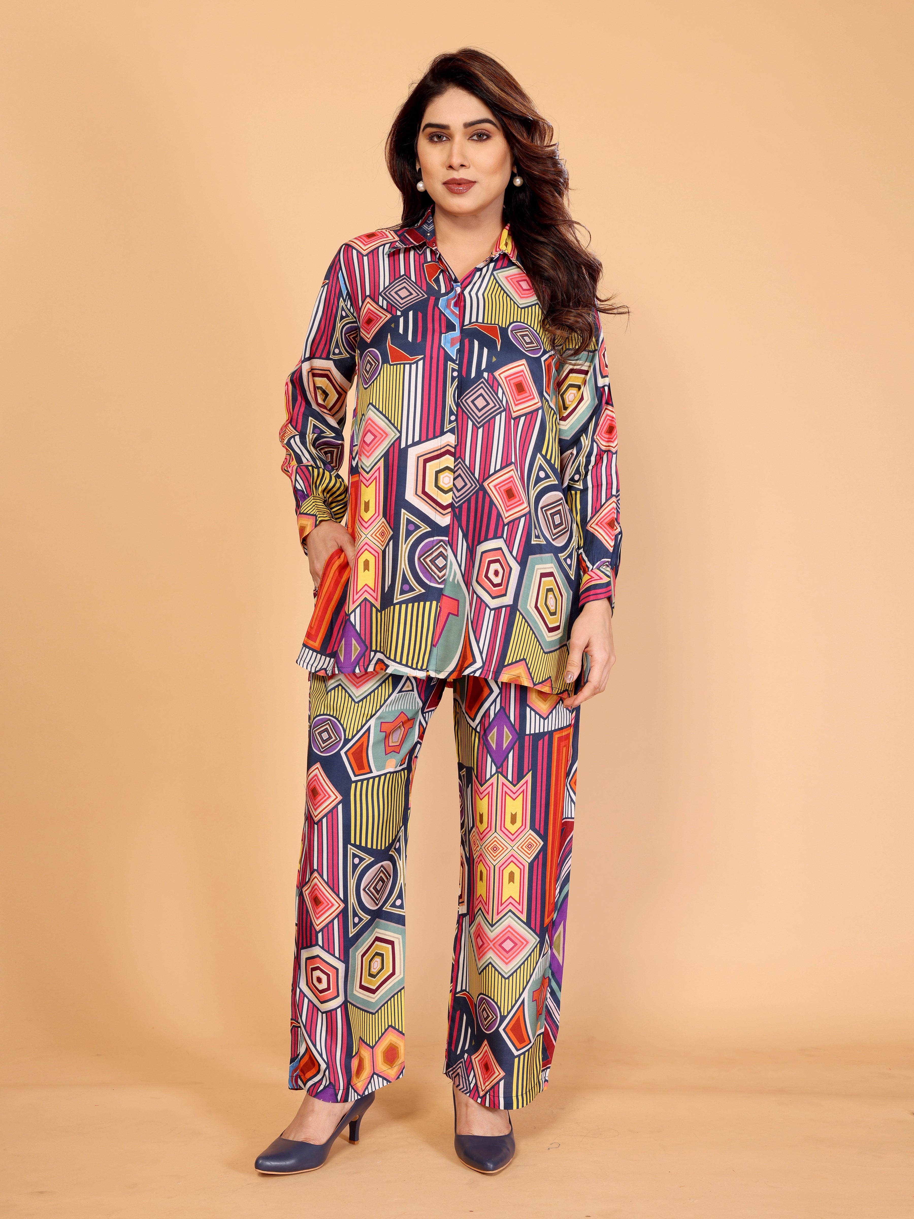 Vibrant Multicolor Abstract Geometric Co-Ord Set