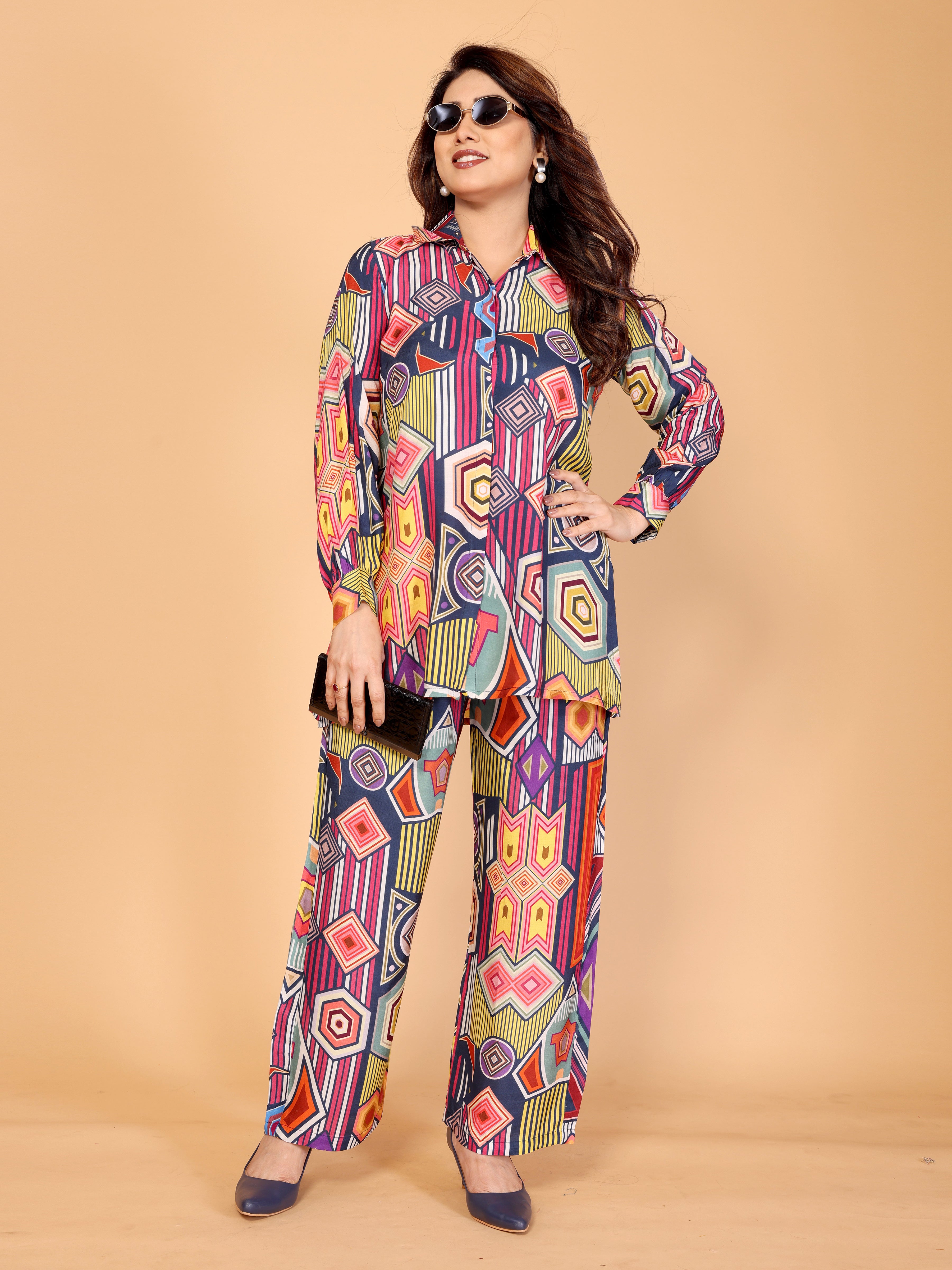 Vibrant Multicolor Abstract Geometric Co-Ord Set