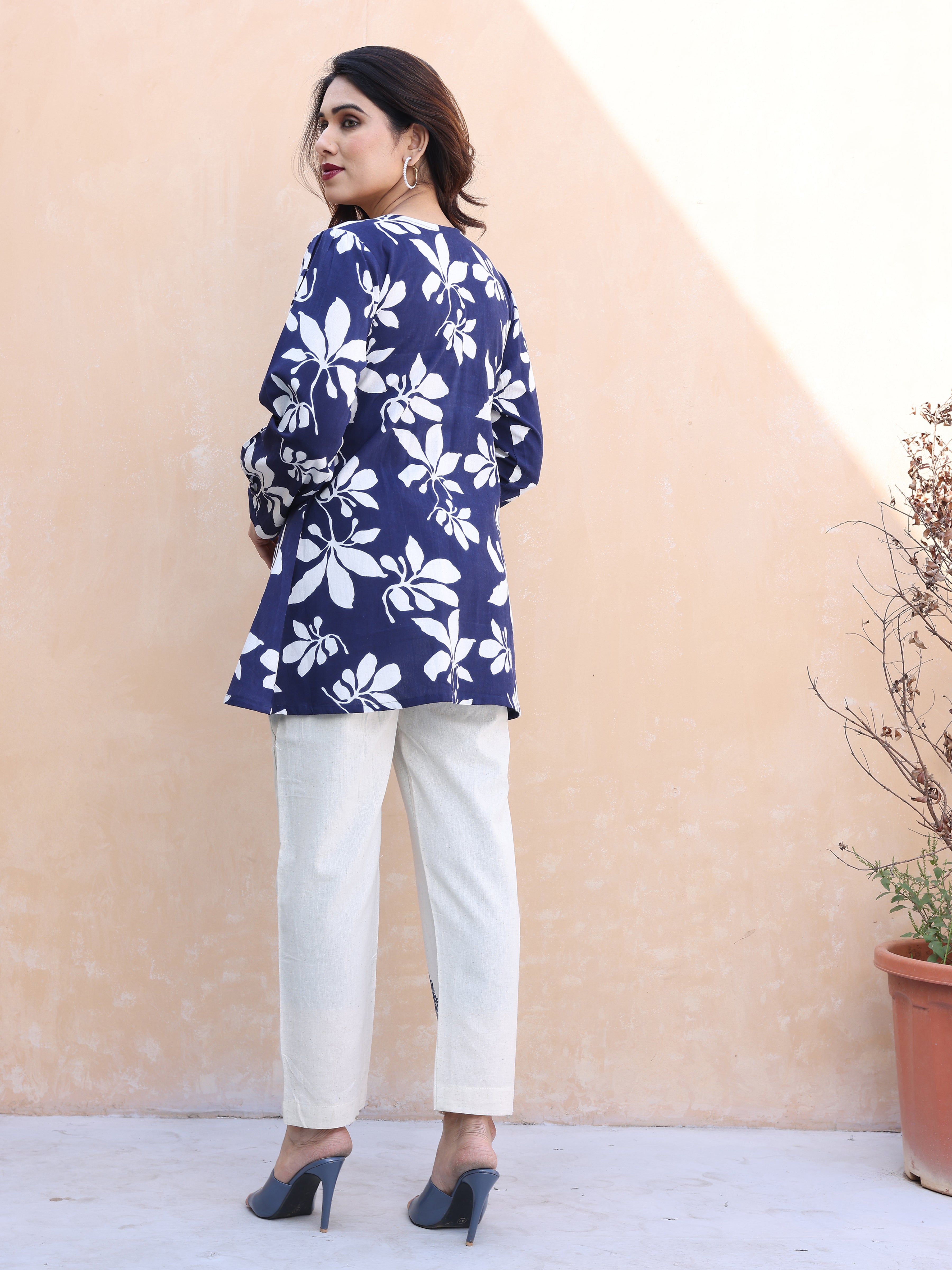 Navy Blue Floral Printed Cotton Co-ords Set