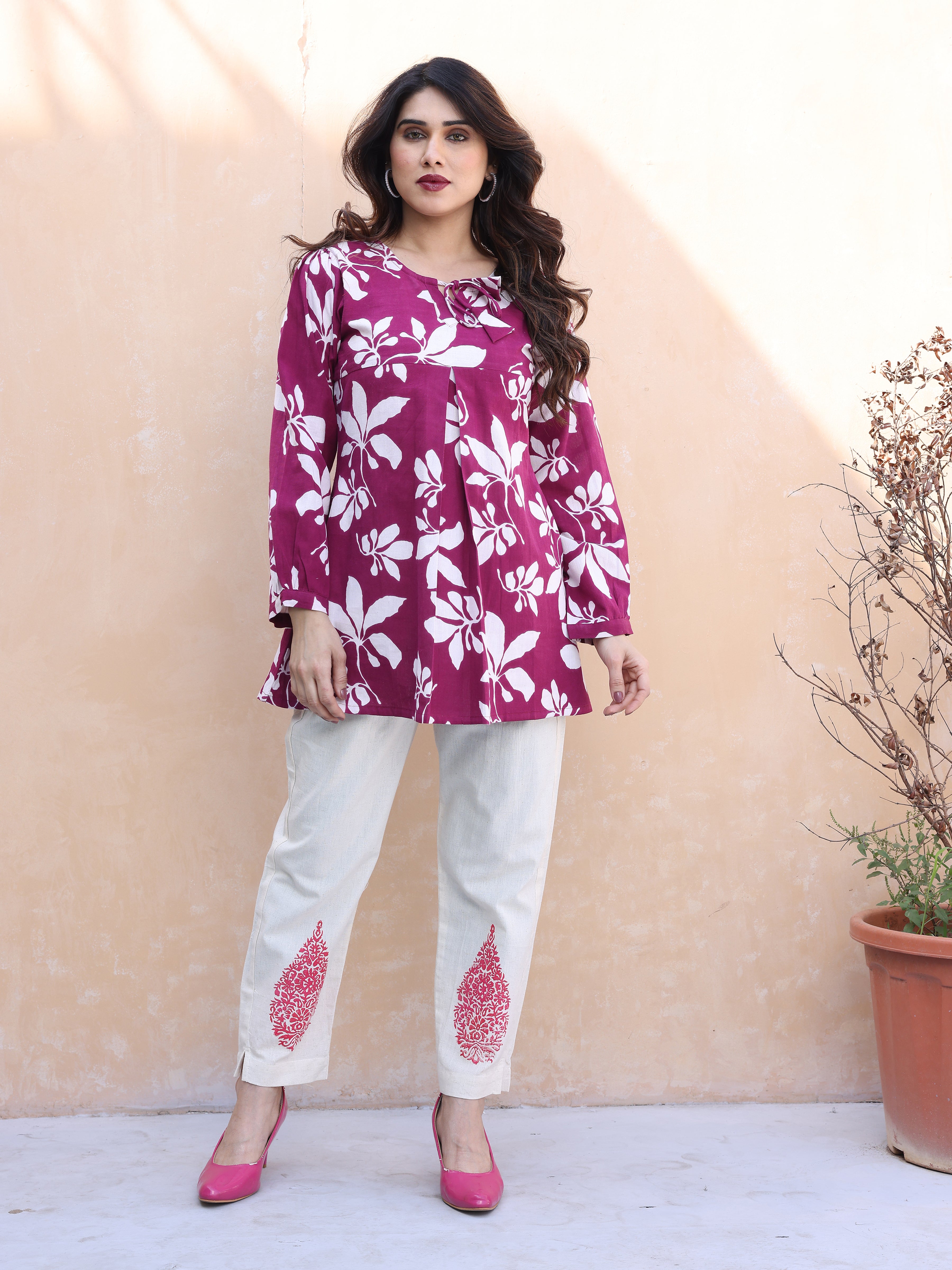 Magenta Floral Printed Cotton Co-ords Set