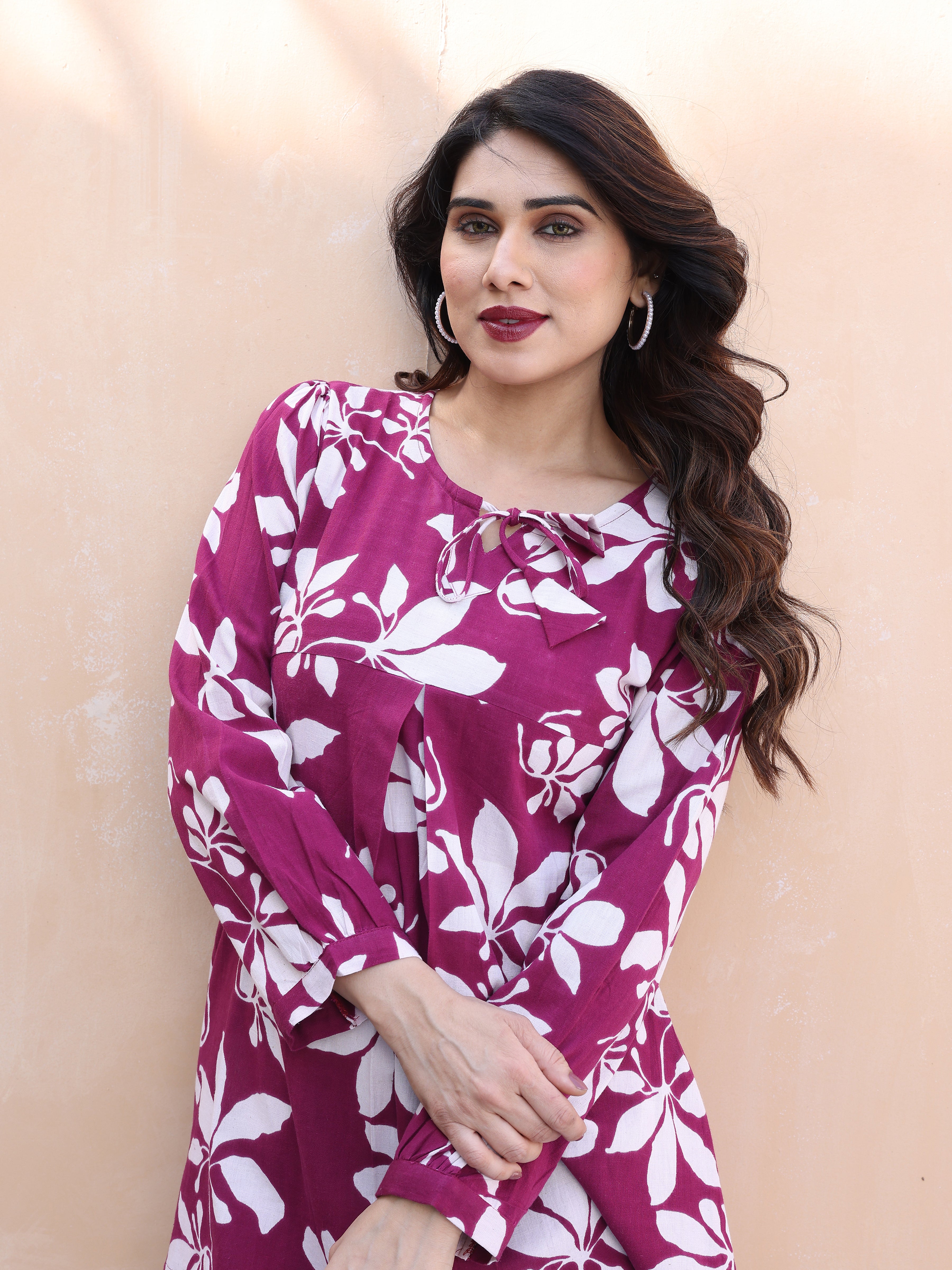 Magenta Floral Printed Cotton Co-ords Set