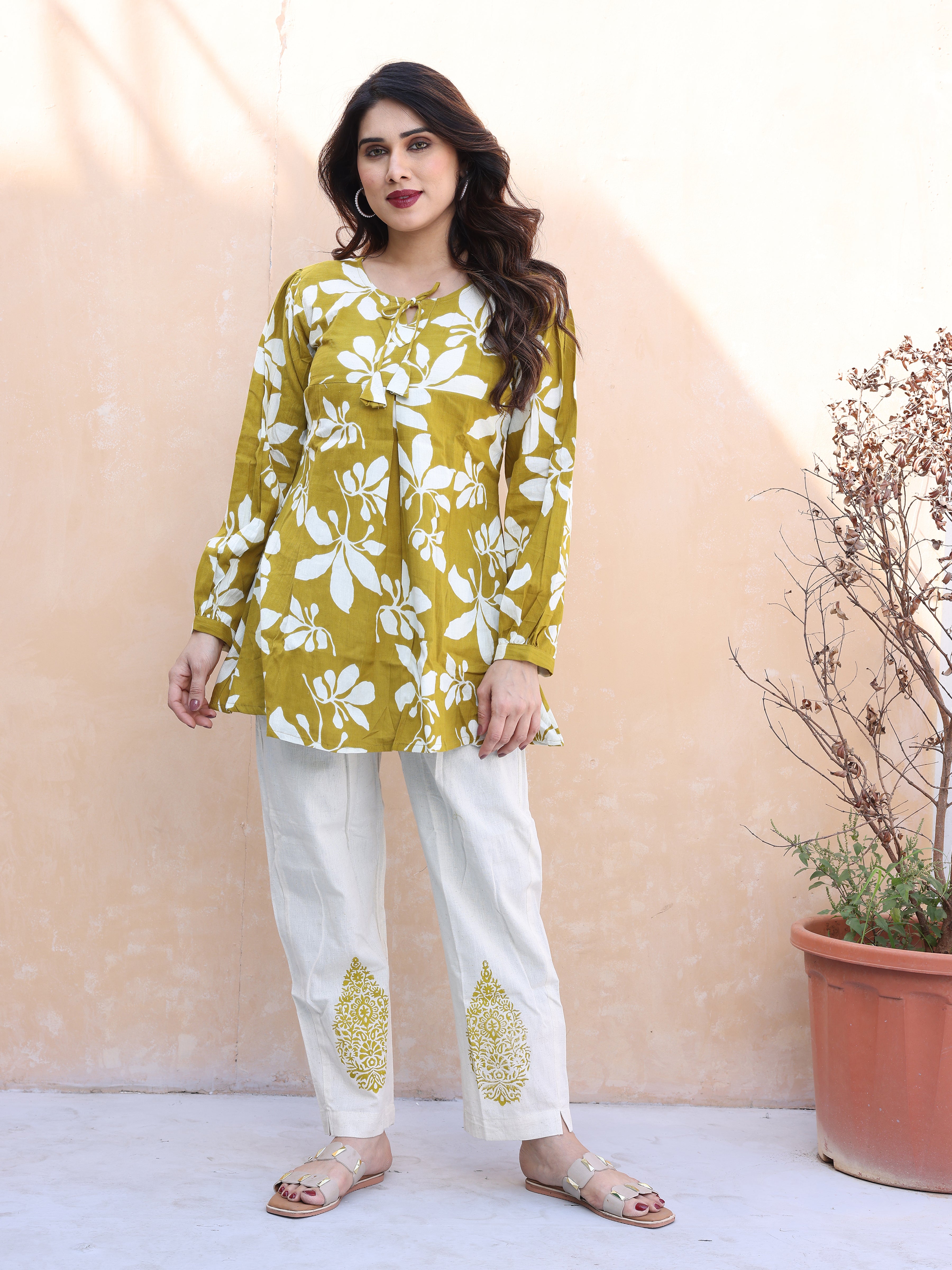 Mustard Yellow Floral Printed Cotton Co-ords Set