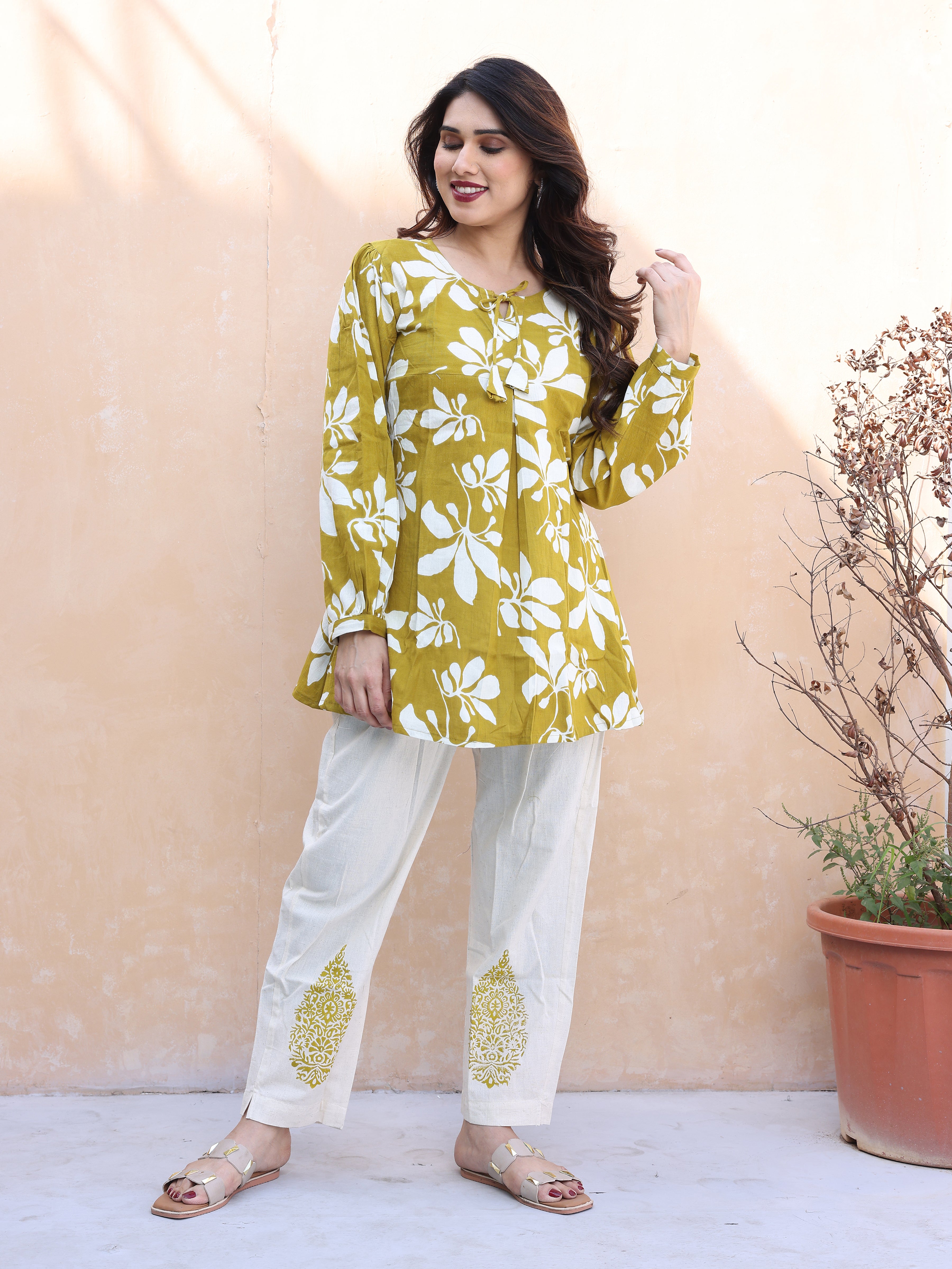 Mustard Yellow Floral Printed Cotton Co-ords Set
